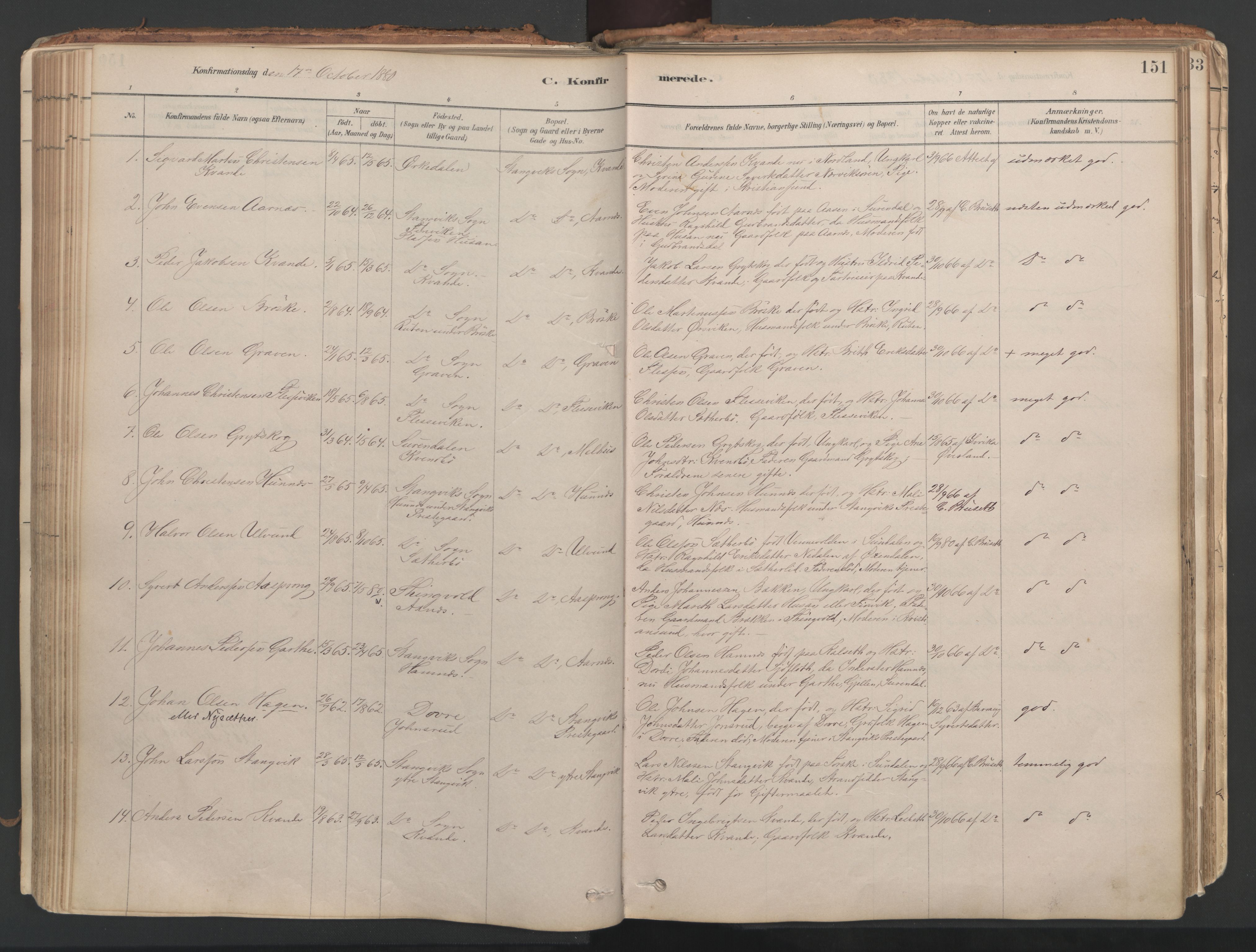 Ministerialprotokoller, klokkerbøker og fødselsregistre - Møre og Romsdal, AV/SAT-A-1454/592/L1029: Parish register (official) no. 592A07, 1879-1902, p. 151