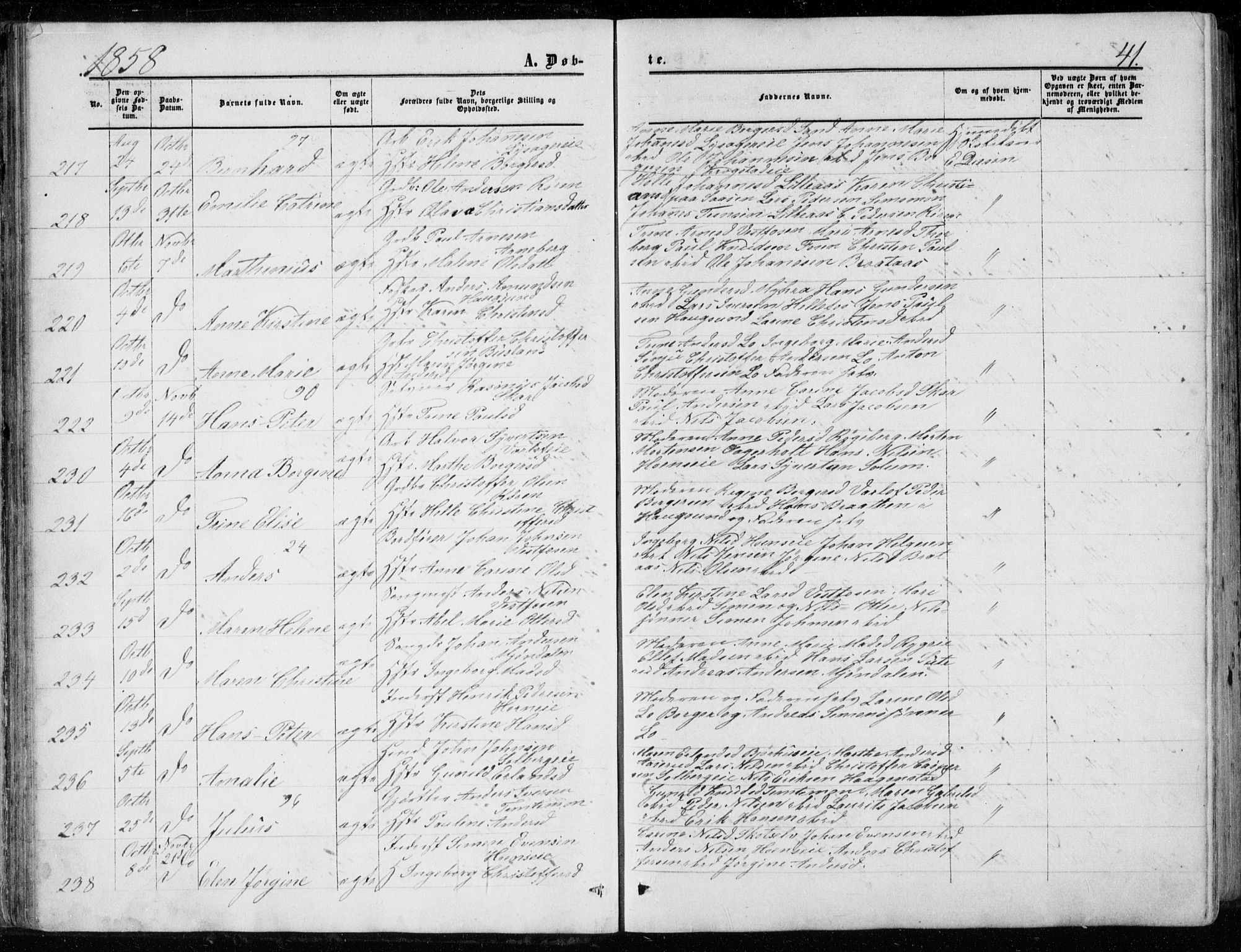 Eiker kirkebøker, AV/SAKO-A-4/G/Ga/L0003: Parish register (copy) no. I 3, 1856-1871, p. 41