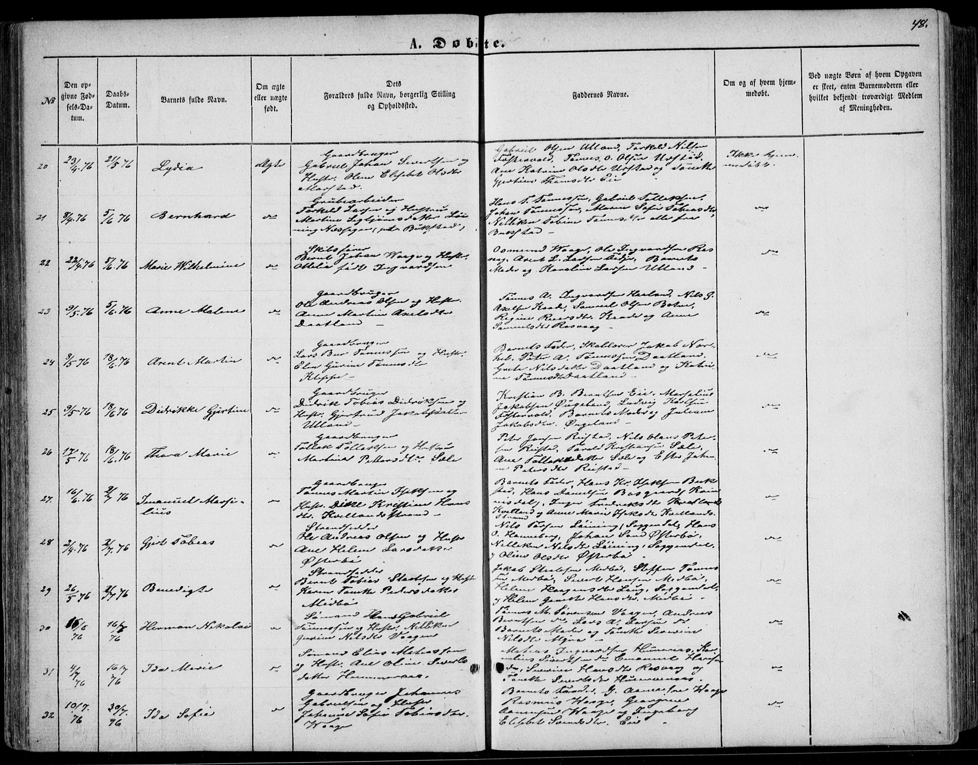 Flekkefjord sokneprestkontor, AV/SAK-1111-0012/F/Fb/Fbb/L0003: Parish register (copy) no. B 3, 1867-1889, p. 48