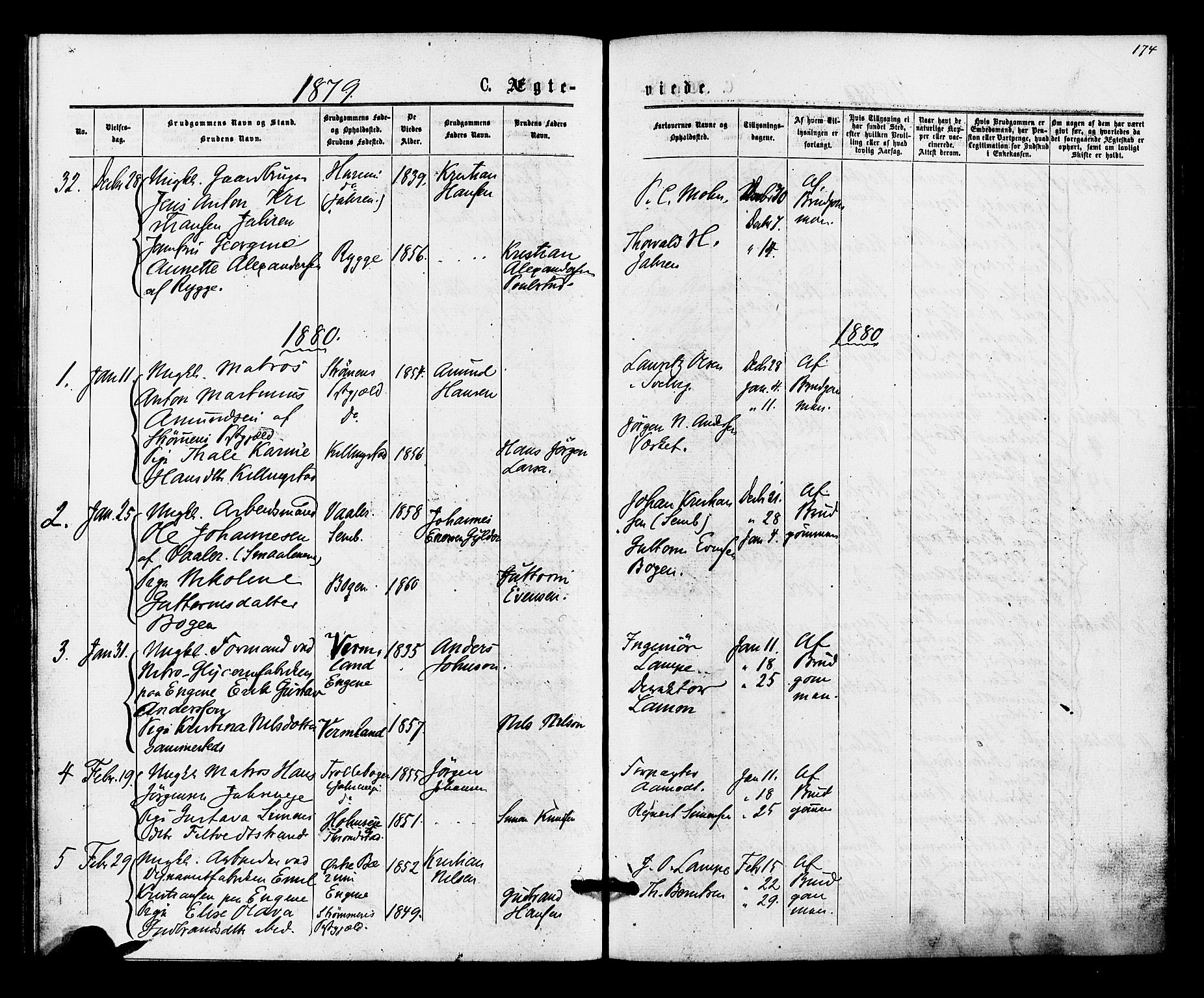 Hurum kirkebøker, SAKO/A-229/F/Fa/L0013: Parish register (official) no. 13, 1876-1881, p. 174