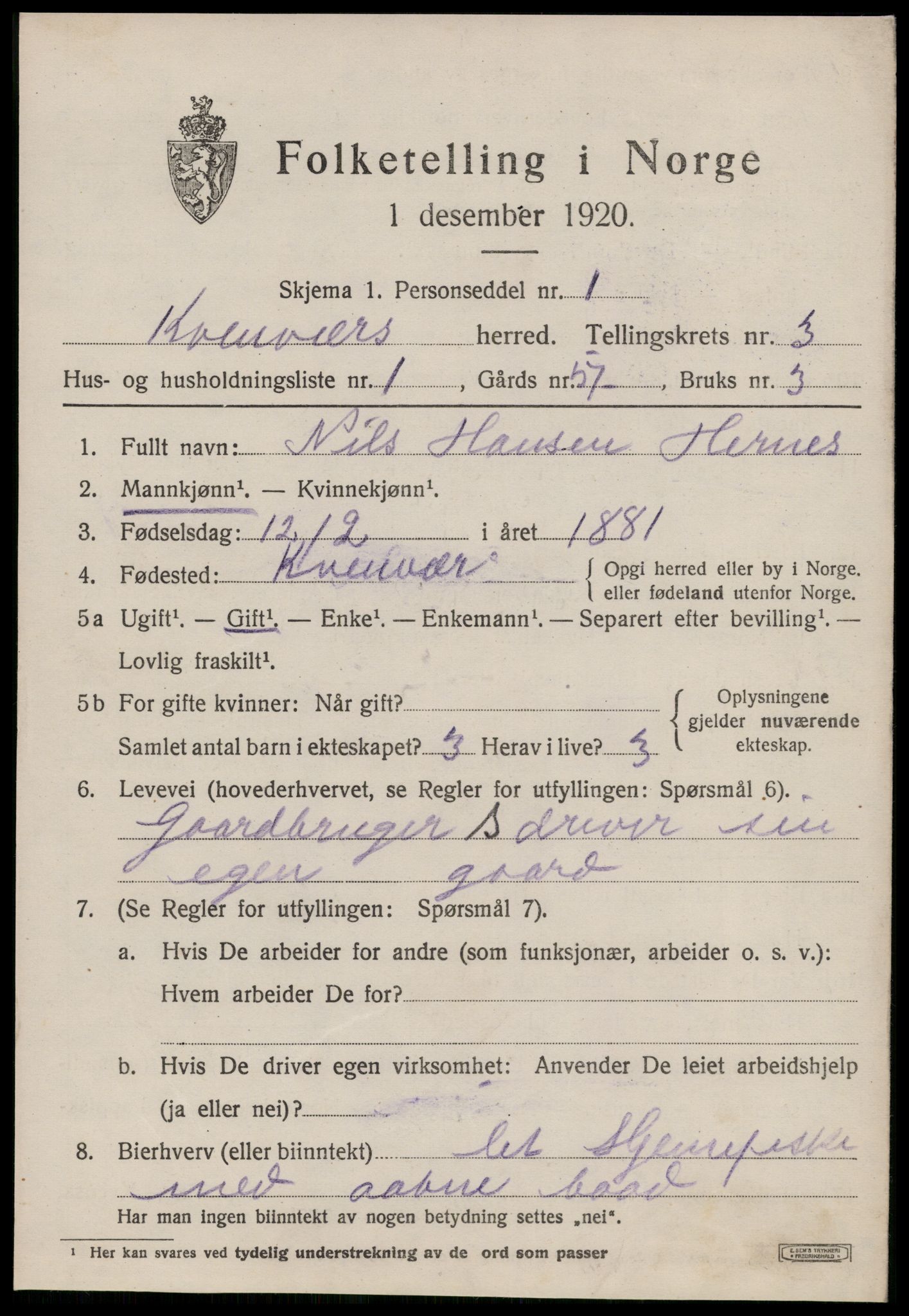 SAT, 1920 census for Kvenvær, 1920, p. 988