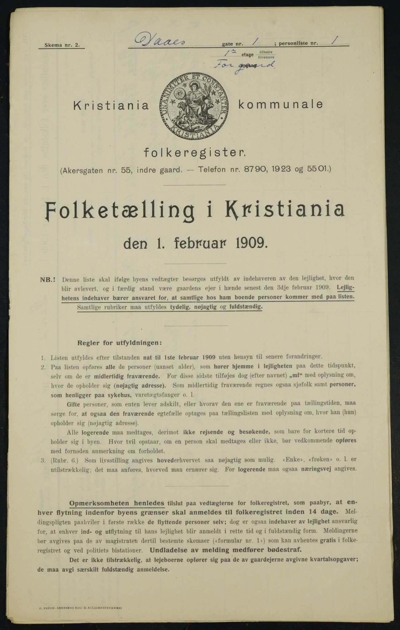 OBA, Municipal Census 1909 for Kristiania, 1909, p. 16288