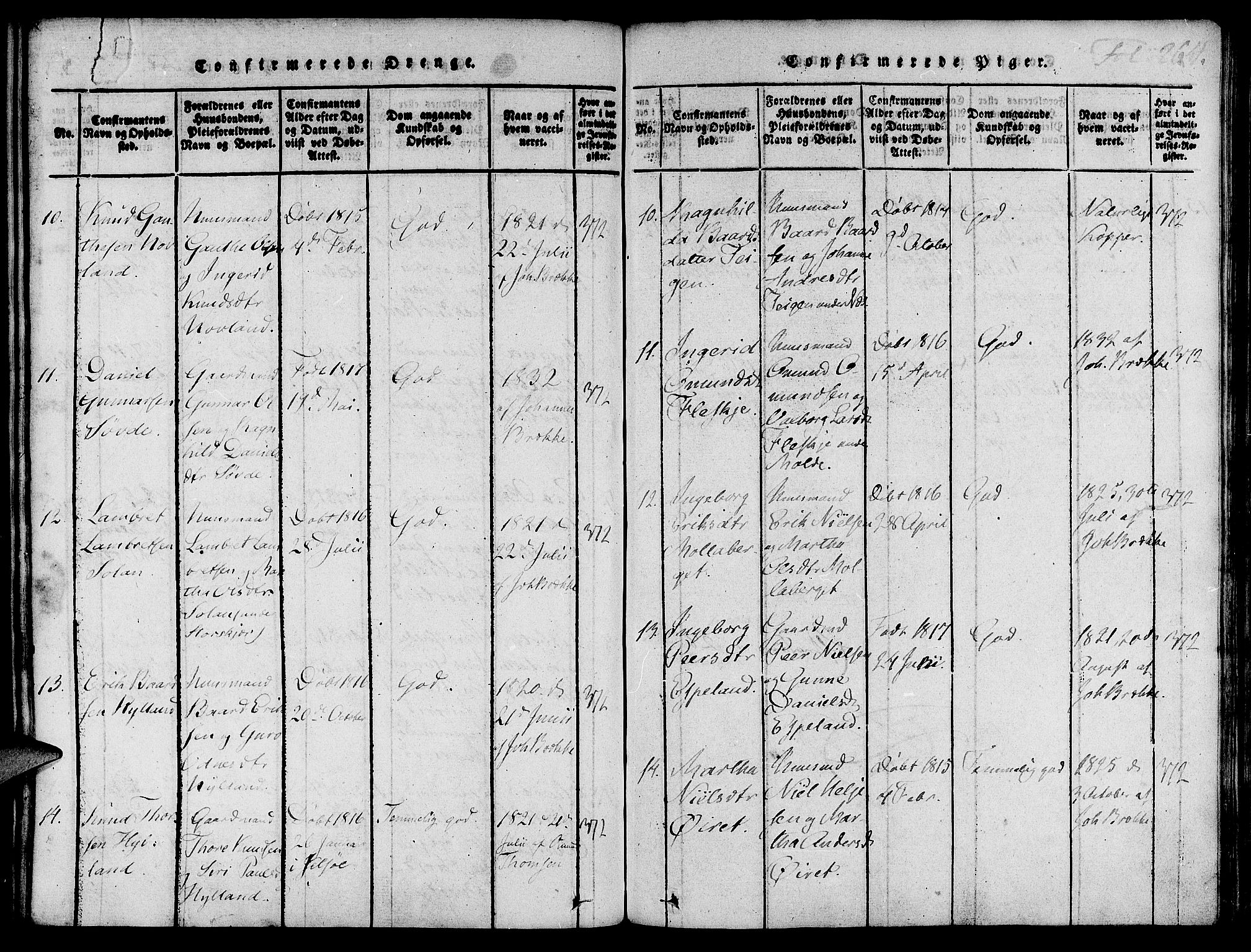 Suldal sokneprestkontor, SAST/A-101845/01/IV/L0007: Parish register (official) no. A 7, 1817-1838, p. 264