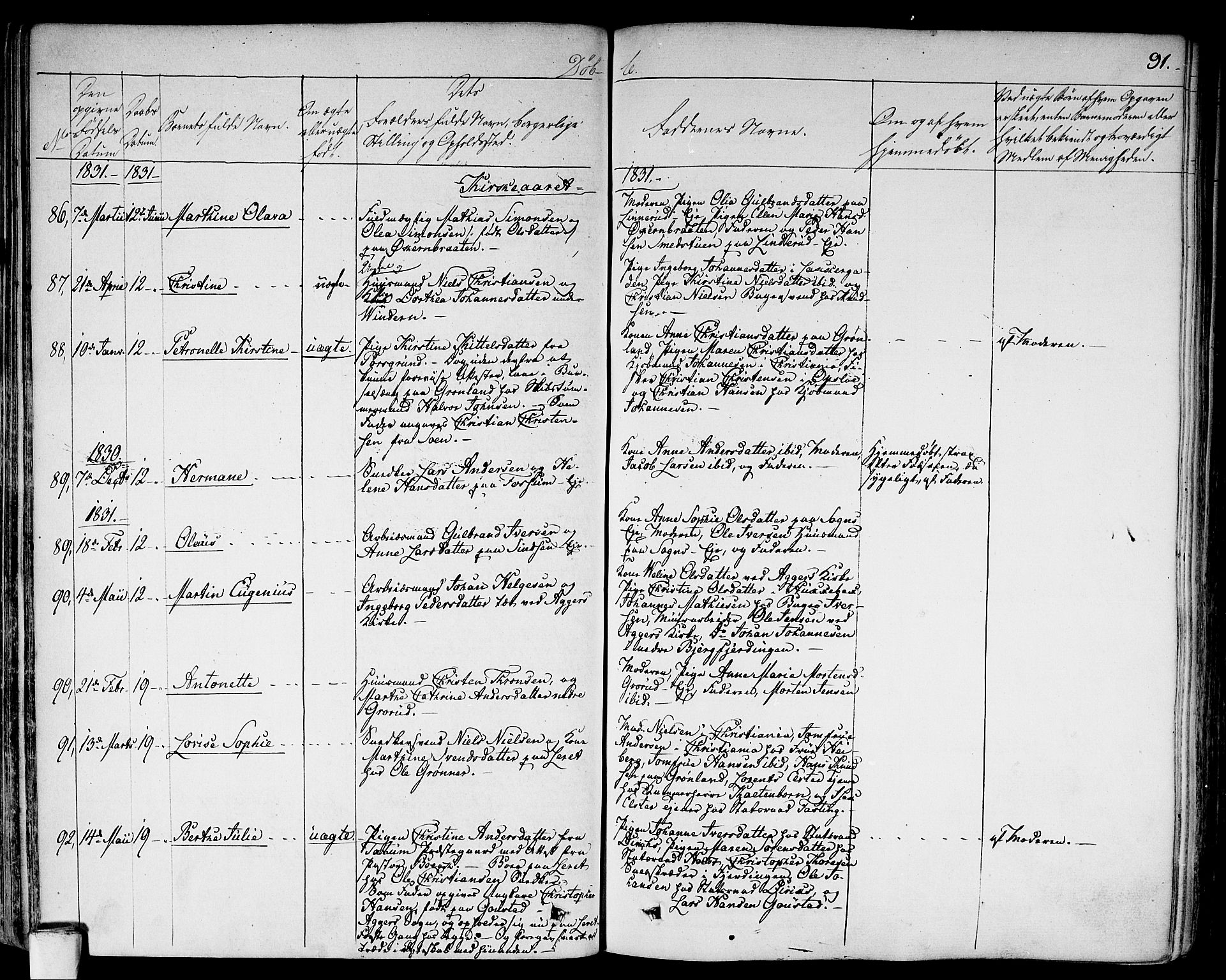 Aker prestekontor kirkebøker, AV/SAO-A-10861/F/L0013: Parish register (official) no. 13, 1828-1837, p. 91