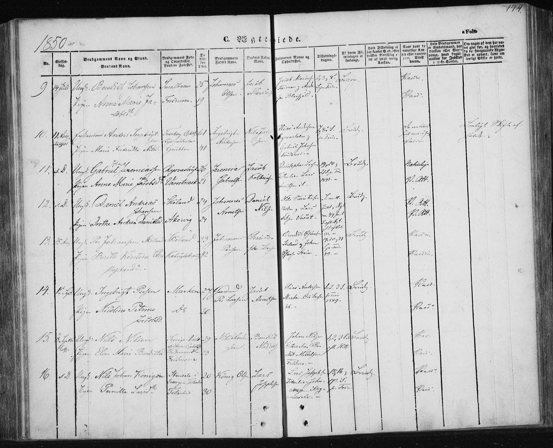 Ministerialprotokoller, klokkerbøker og fødselsregistre - Nordland, AV/SAT-A-1459/820/L0291: Parish register (official) no. 820A12, 1846-1854, p. 174