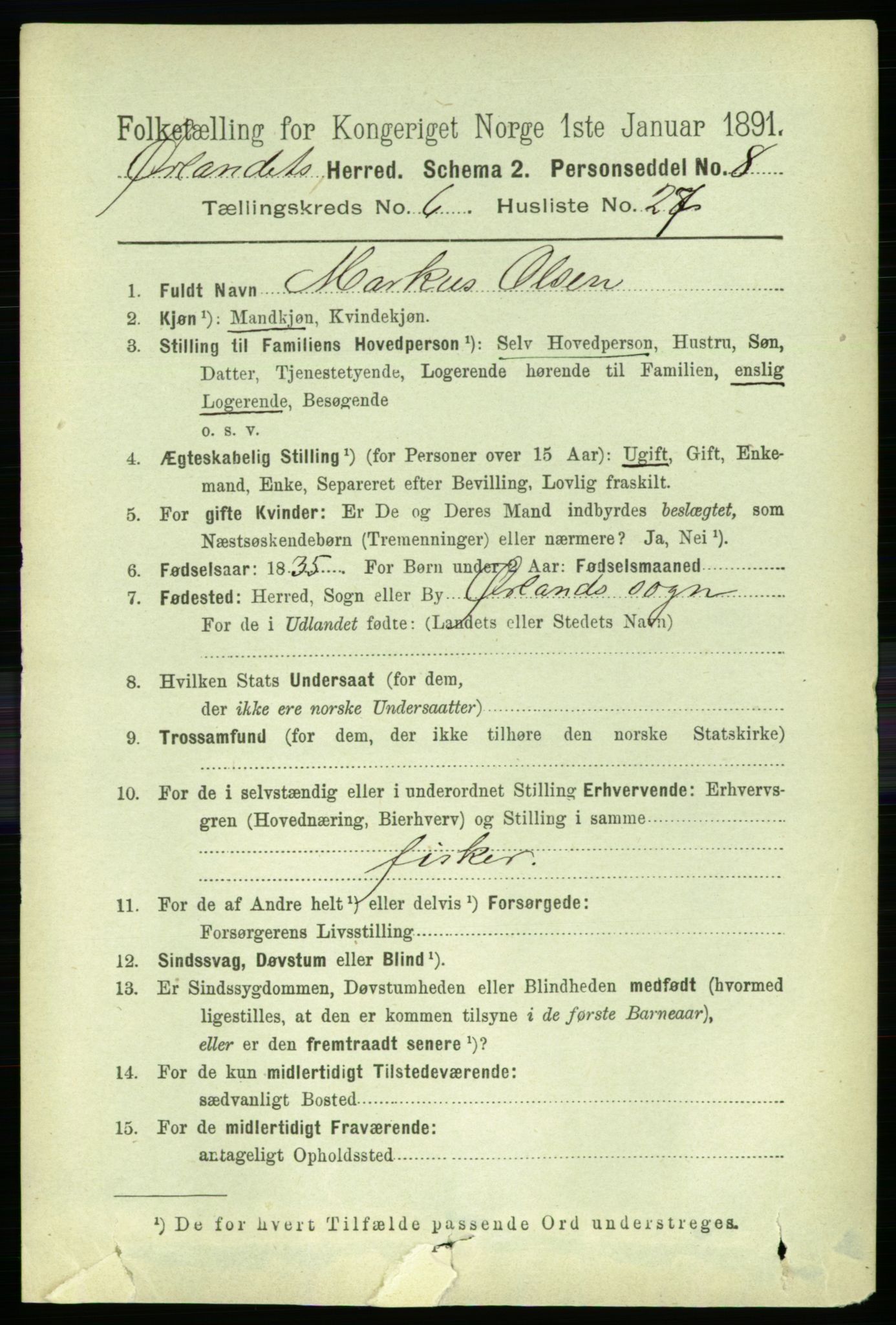 RA, 1891 census for 1621 Ørland, 1891, p. 2001