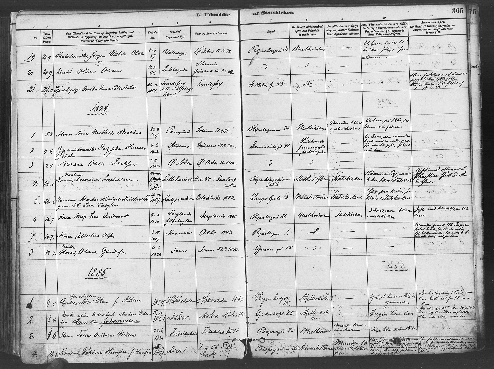 Gamlebyen prestekontor Kirkebøker, AV/SAO-A-10884/F/Fa/L0006: Parish register (official) no. 6, 1881-1890, p. 365