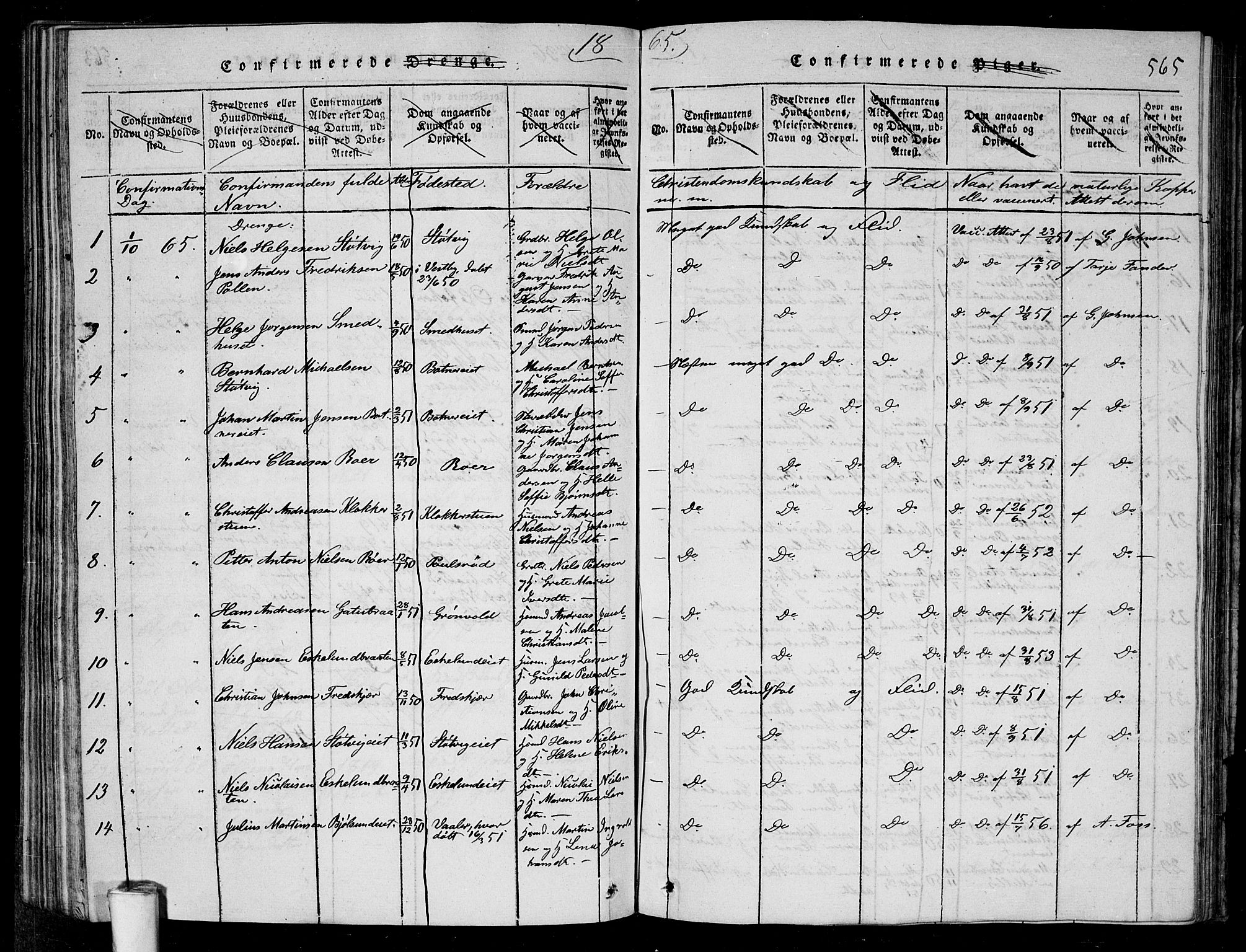 Rygge prestekontor Kirkebøker, SAO/A-10084b/G/Ga/L0001: Parish register (copy) no. 1, 1814-1871, p. 564-565