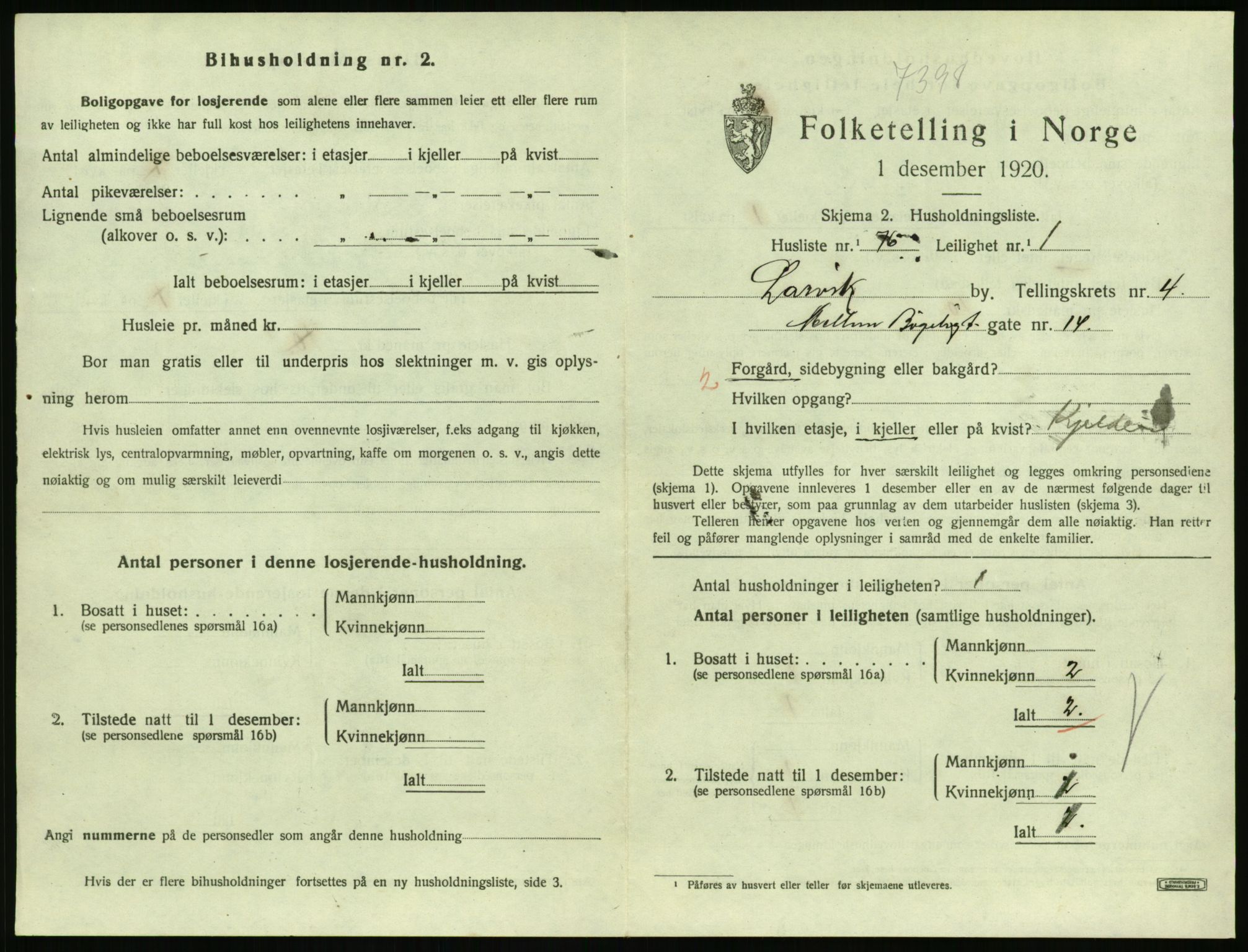 SAKO, 1920 census for Larvik, 1920, p. 4520