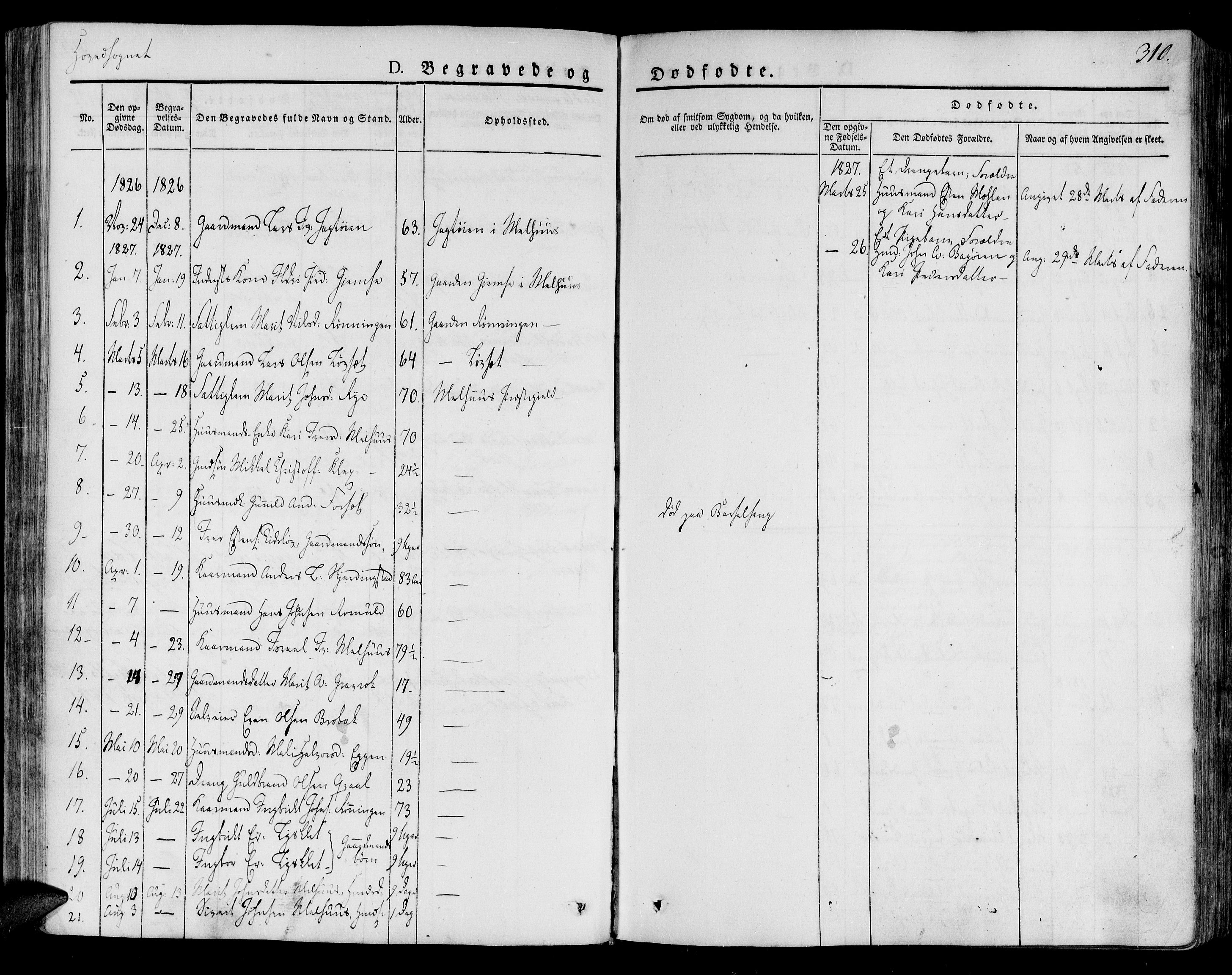 Ministerialprotokoller, klokkerbøker og fødselsregistre - Sør-Trøndelag, SAT/A-1456/691/L1070: Parish register (official) no. 691A05 /1, 1826-1841, p. 310
