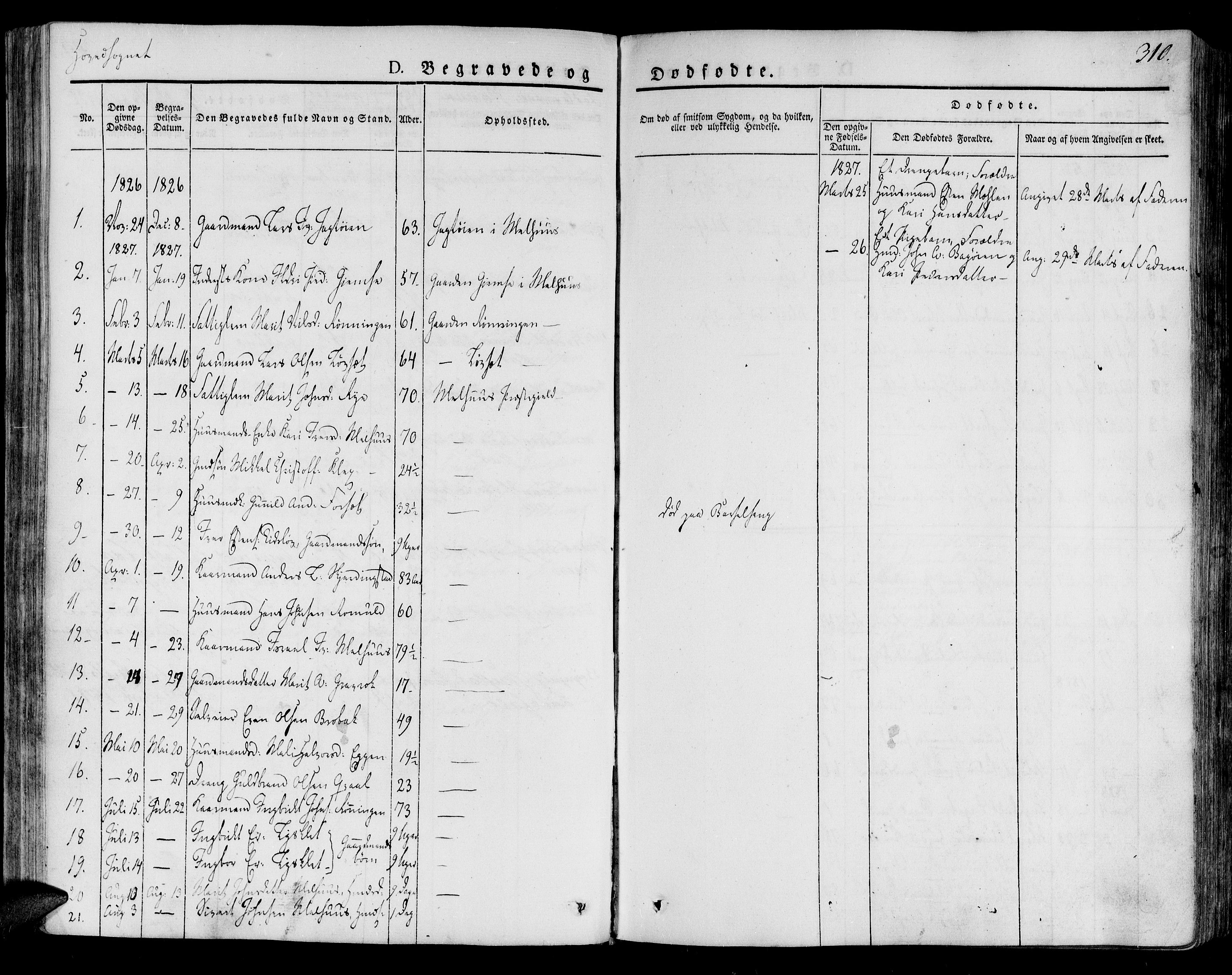 Ministerialprotokoller, klokkerbøker og fødselsregistre - Sør-Trøndelag, AV/SAT-A-1456/691/L1070: Parish register (official) no. 691A05 /1, 1826-1841, p. 310