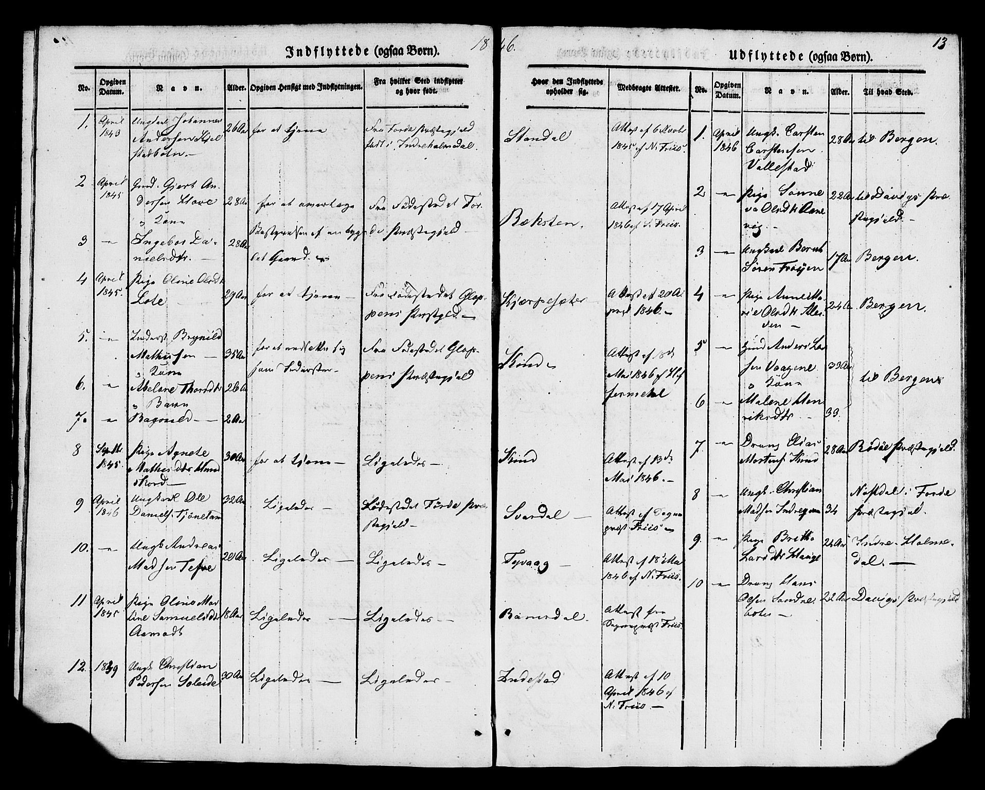 Kinn sokneprestembete, AV/SAB-A-80801/H/Haa/Haaa/L0014: Parish register (official) no. A 14, 1841-1859, p. 13