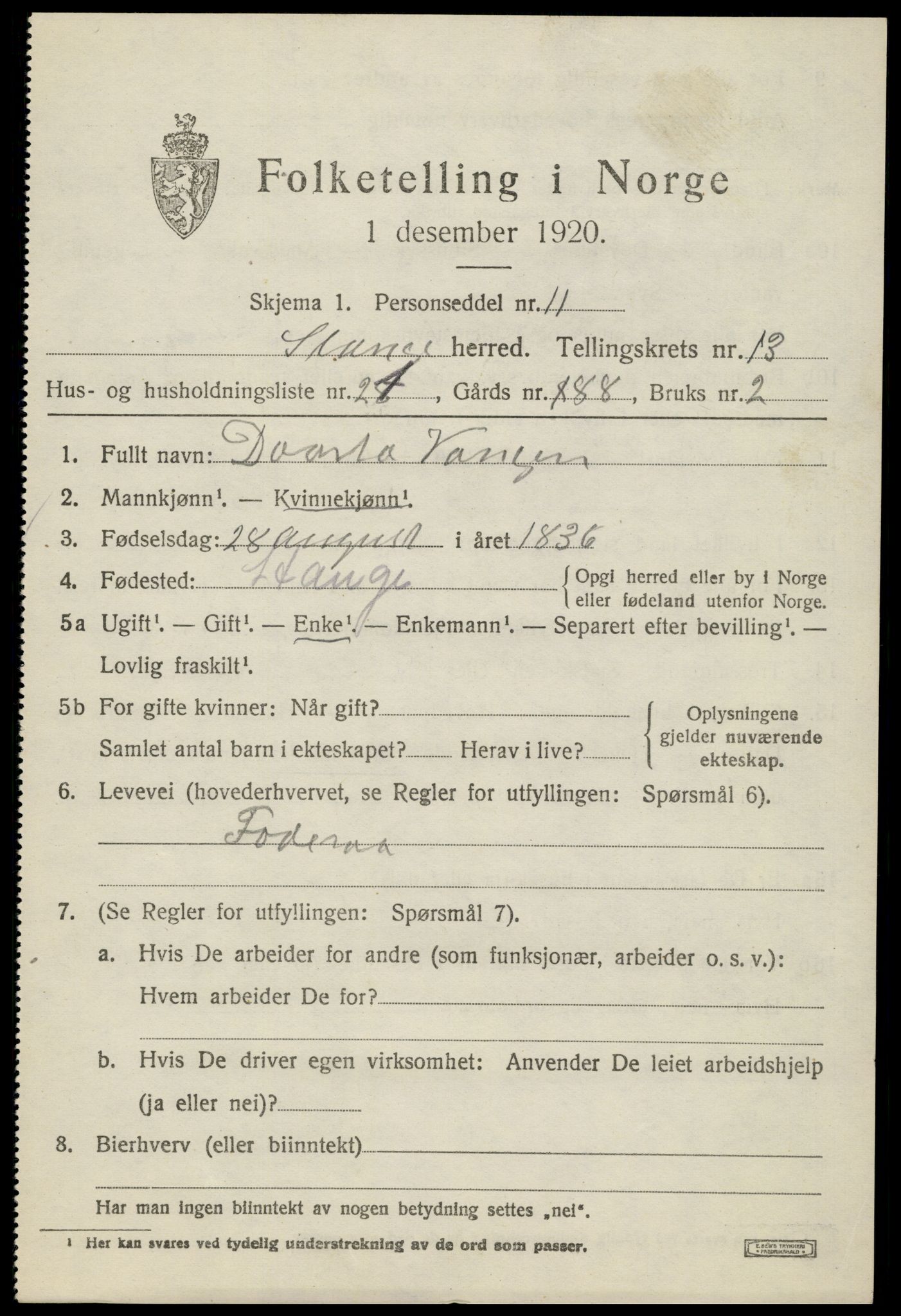 SAH, 1920 census for Stange, 1920, p. 19741