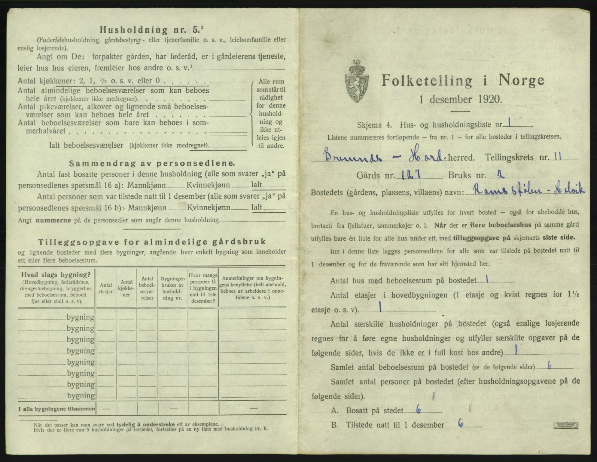 SAB, 1920 census for Bremnes, 1920, p. 879