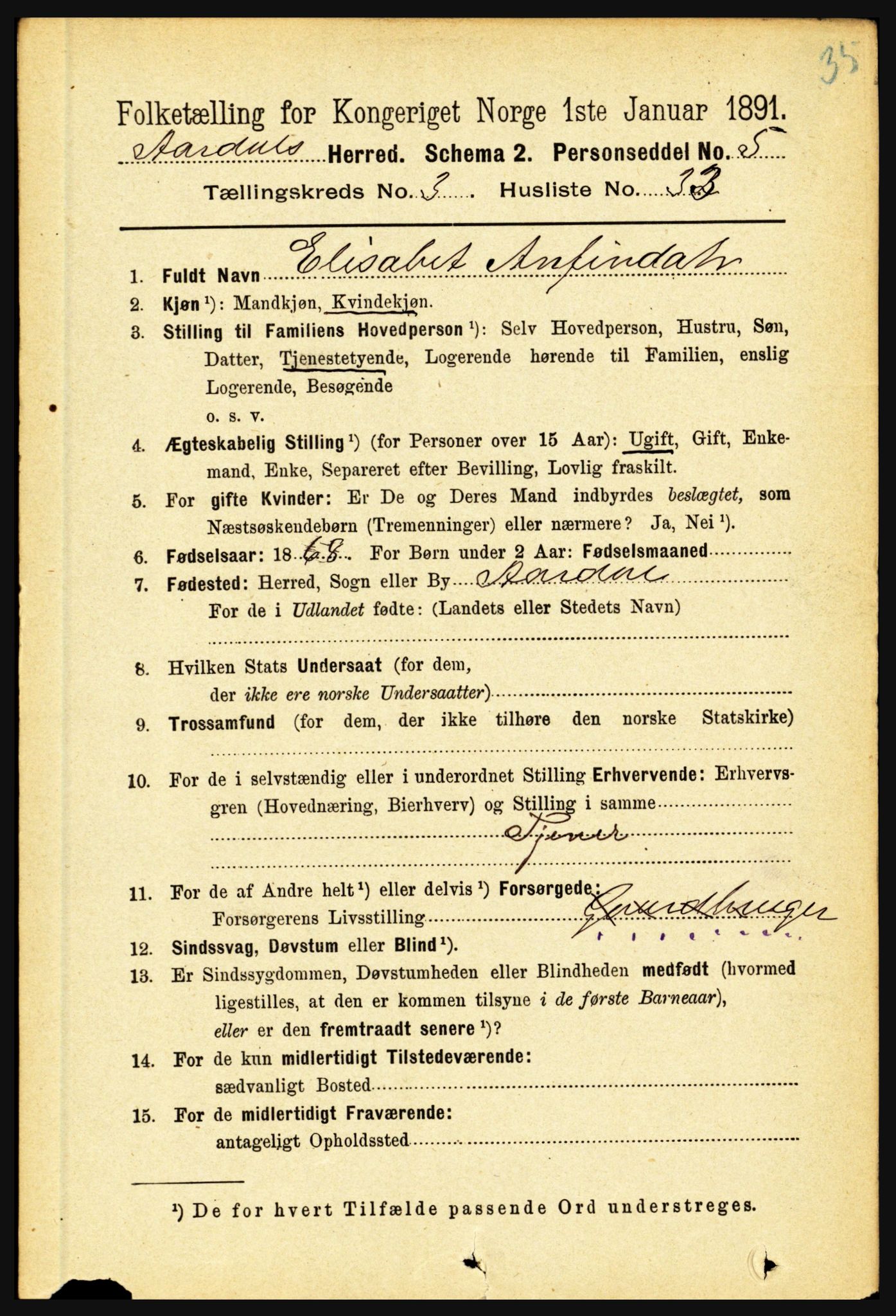 RA, 1891 census for 1424 Årdal, 1891, p. 583