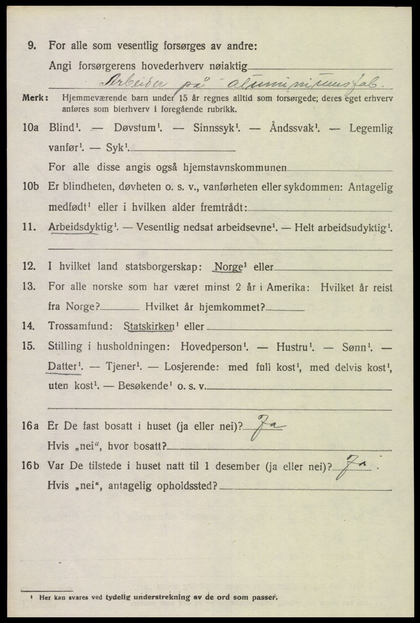 SAK, 1920 census for Vennesla, 1920, p. 961