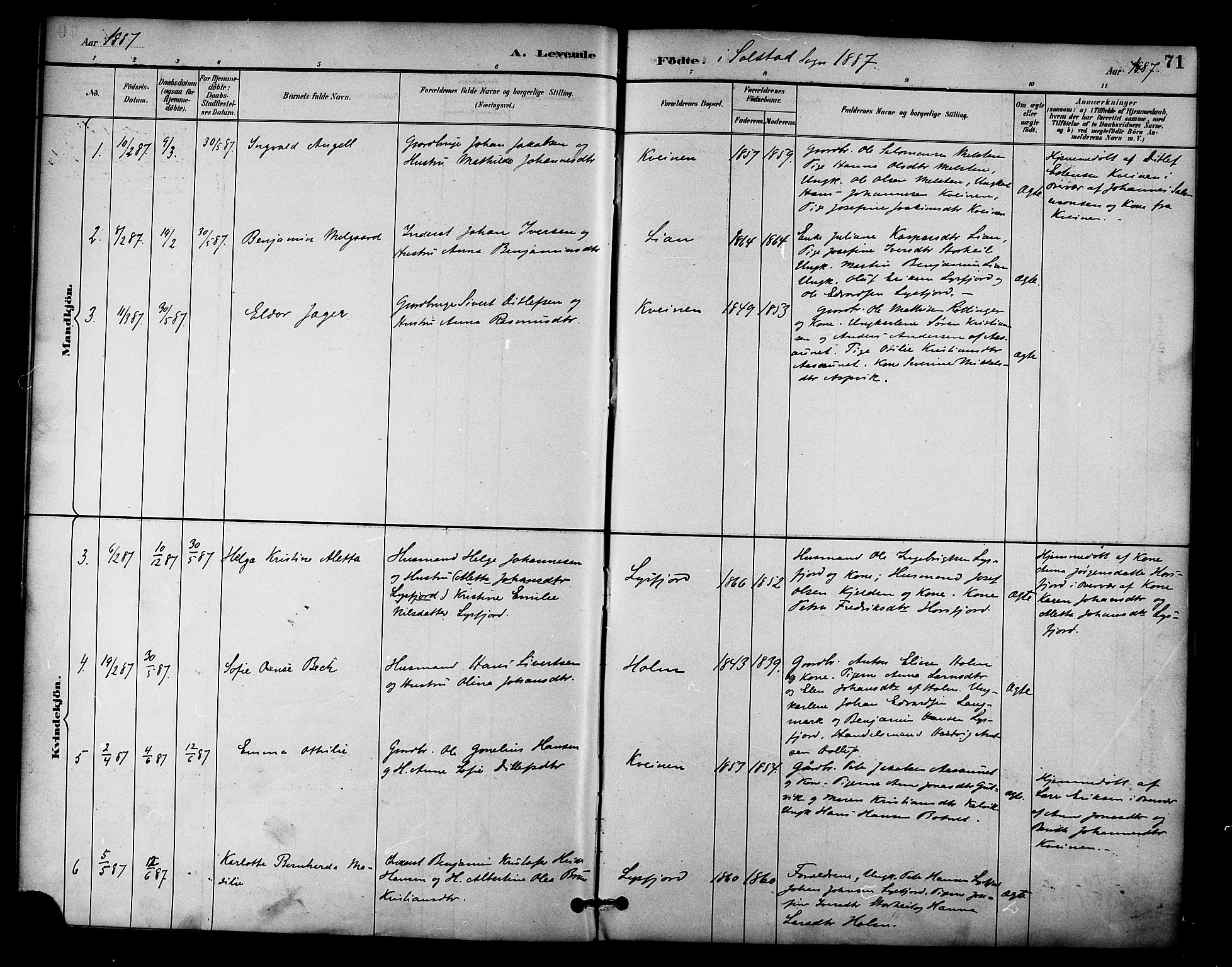 Ministerialprotokoller, klokkerbøker og fødselsregistre - Nordland, AV/SAT-A-1459/810/L0151: Parish register (official) no. 810A10 /2, 1885-1895, p. 71