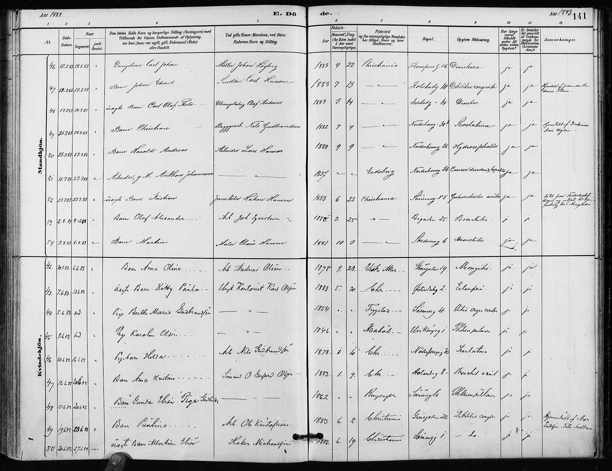 Kampen prestekontor Kirkebøker, AV/SAO-A-10853/F/Fa/L0002: Parish register (official) no. I 2, 1880-1888, p. 141