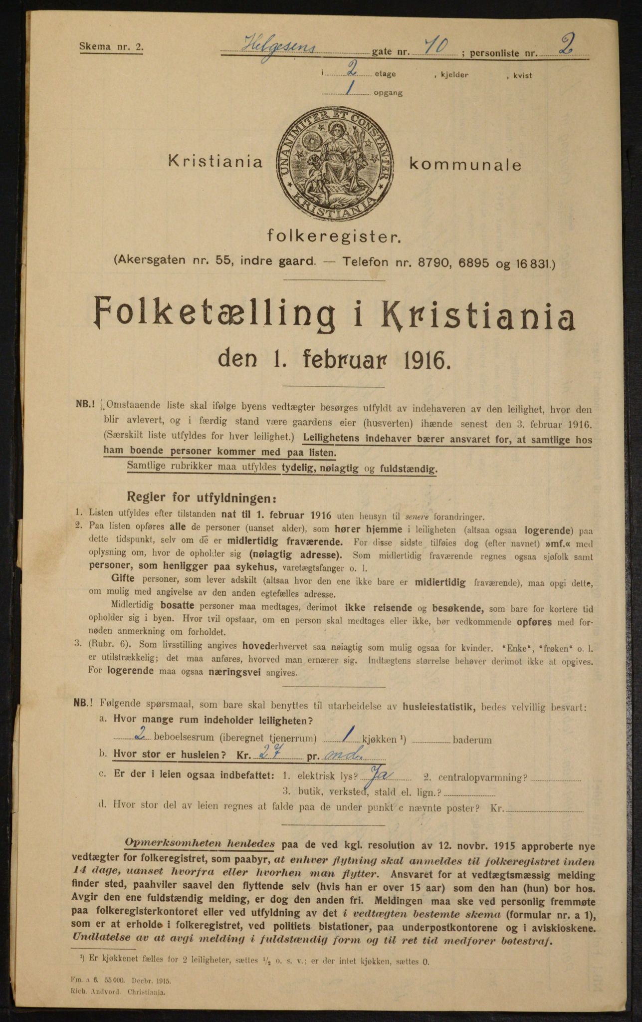 OBA, Municipal Census 1916 for Kristiania, 1916, p. 39086