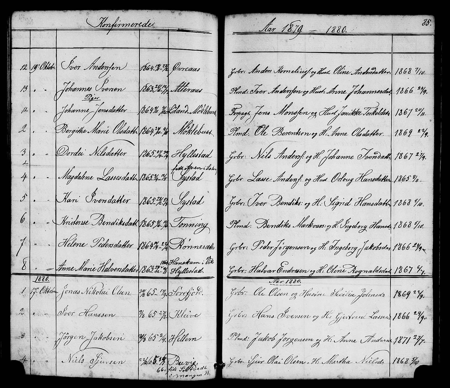 Hyllestad sokneprestembete, SAB/A-80401: Parish register (copy) no. A 2, 1876-1906, p. 85