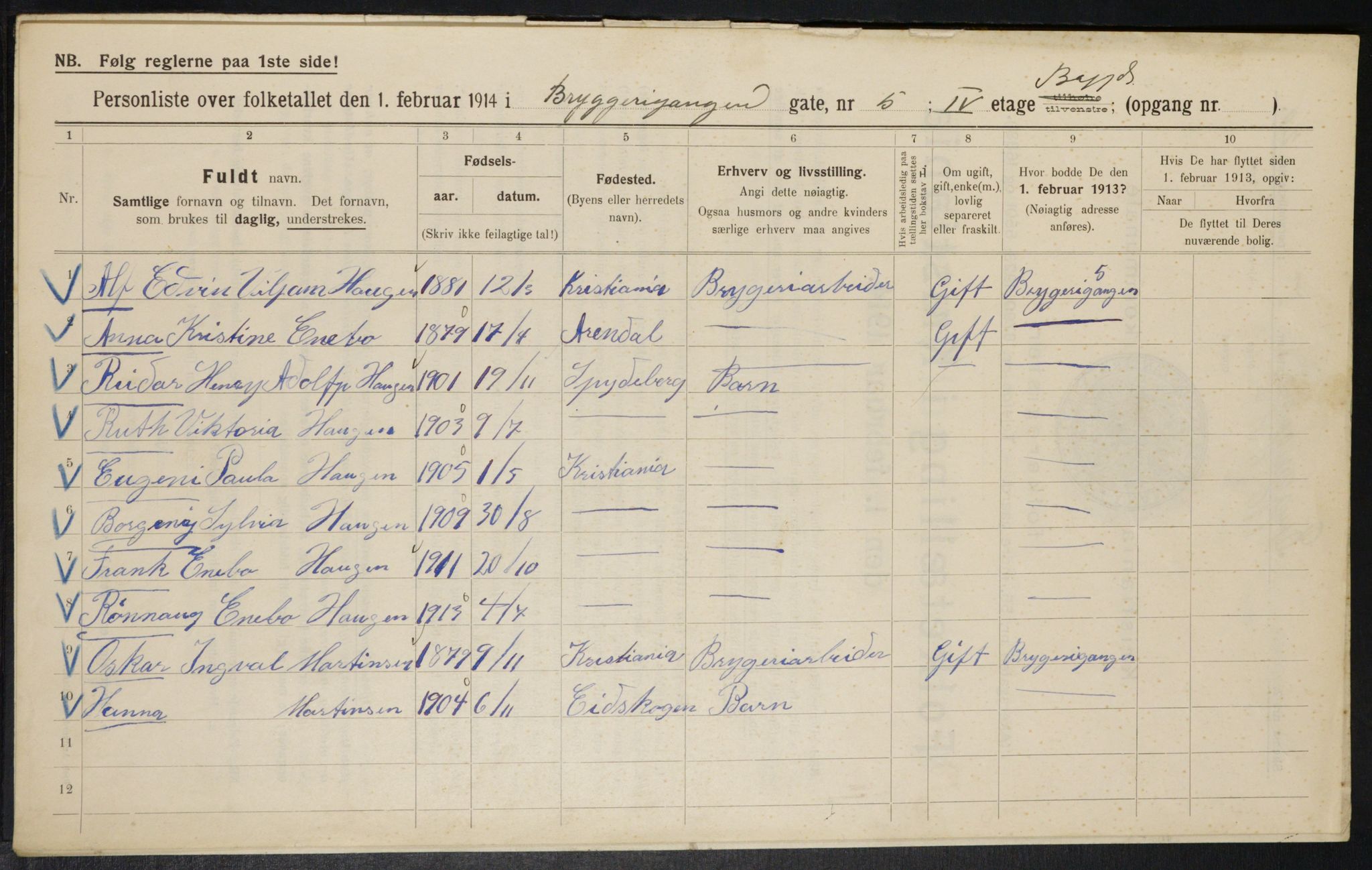 OBA, Municipal Census 1914 for Kristiania, 1914, p. 10288