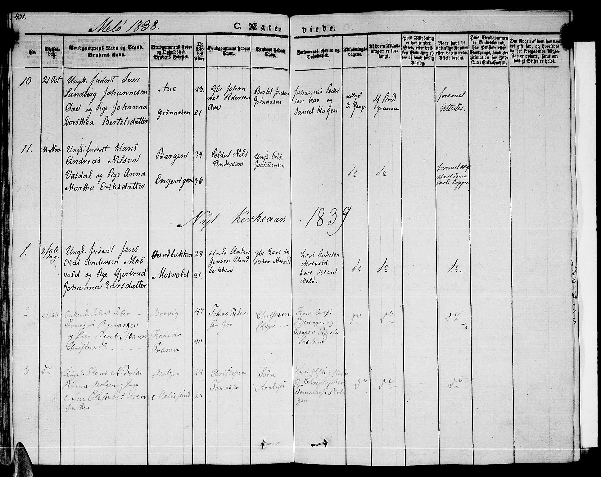 Ministerialprotokoller, klokkerbøker og fødselsregistre - Nordland, SAT/A-1459/841/L0600: Parish register (official) no. 841A07 /2, 1824-1843, p. 431