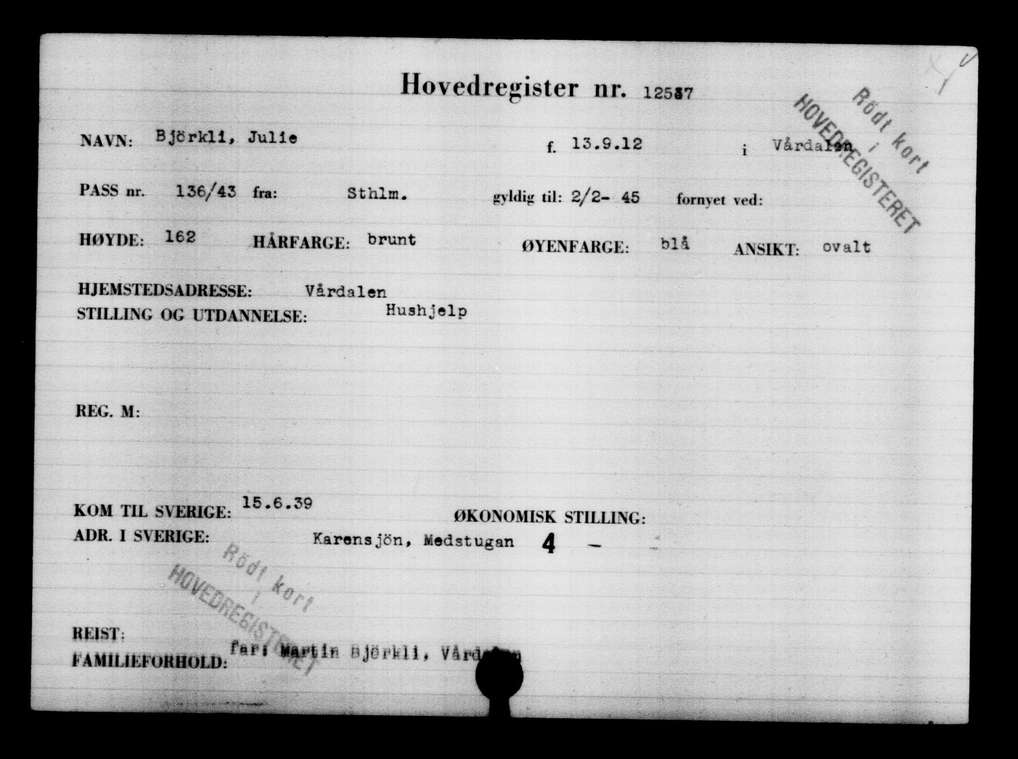 Den Kgl. Norske Legasjons Flyktningskontor, RA/S-6753/V/Va/L0006: Kjesäterkartoteket.  Flyktningenr. 9400-12711, 1940-1945, p. 3570