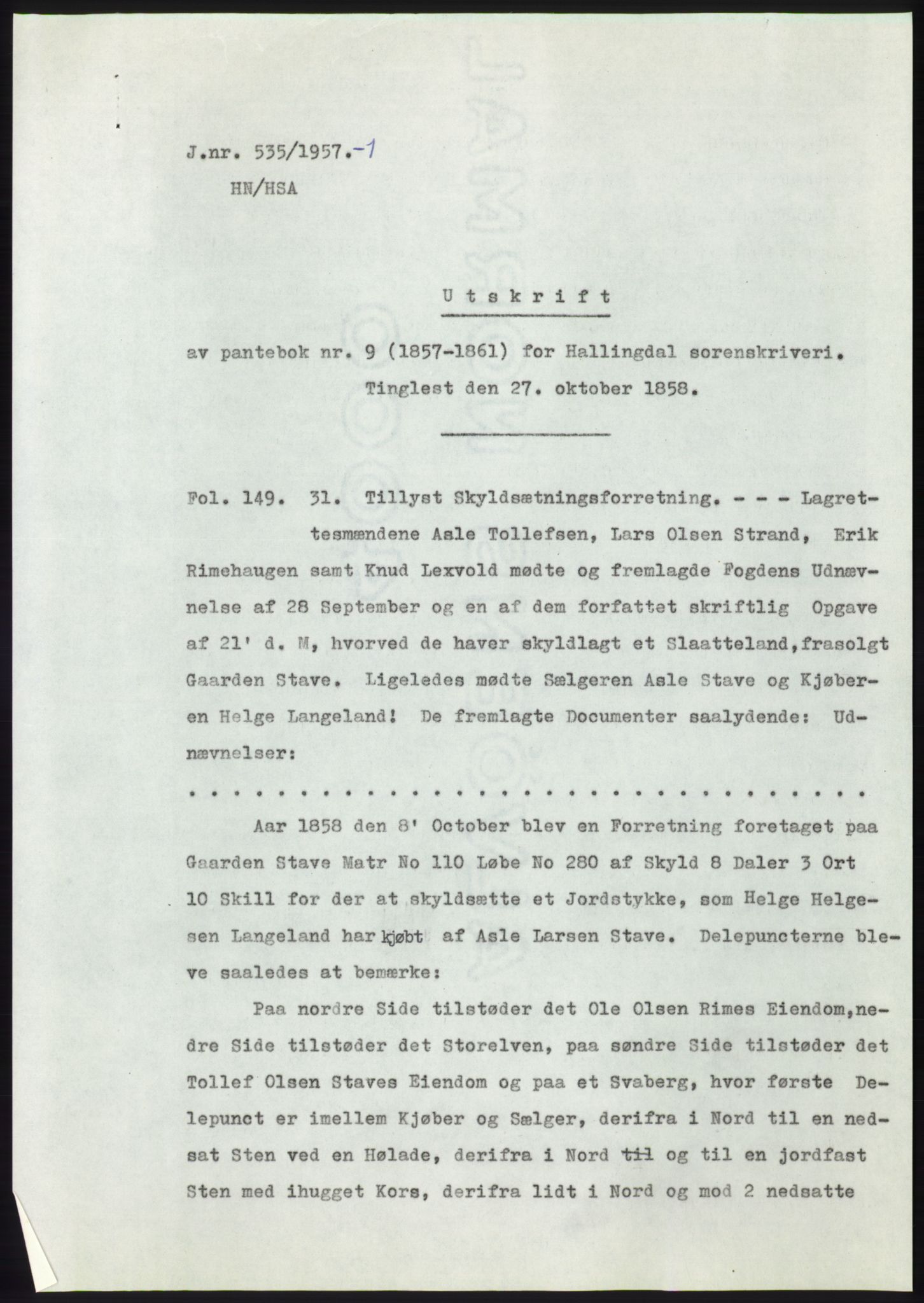 Statsarkivet i Kongsberg, AV/SAKO-A-0001/E/Ee/L0009: Avskrifter, SAO jnr. 354/1957 - 770/1957, 1957, p. 204