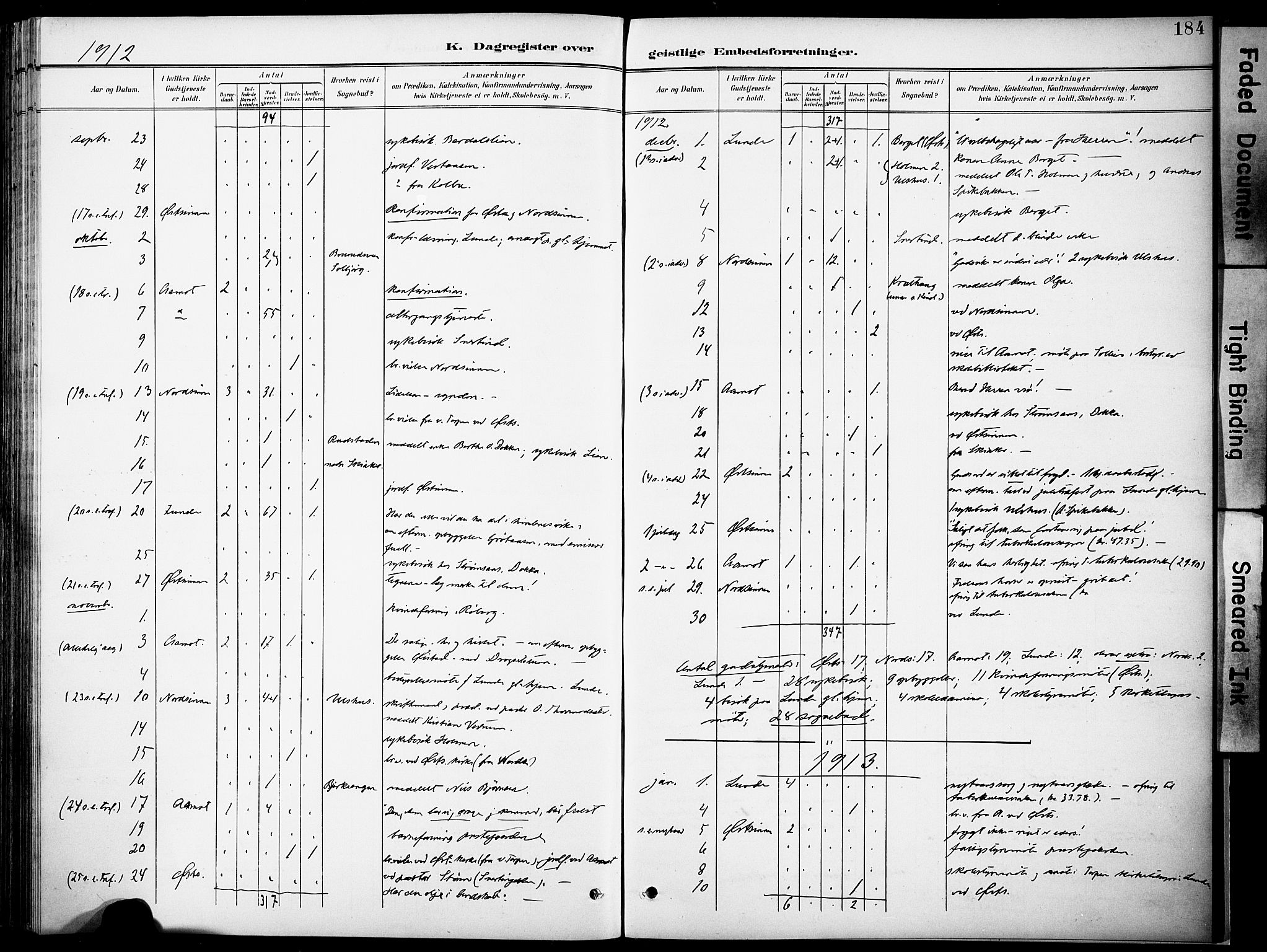 Nordre Land prestekontor, SAH/PREST-124/H/Ha/Haa/L0006: Parish register (official) no. 6, 1897-1914, p. 184