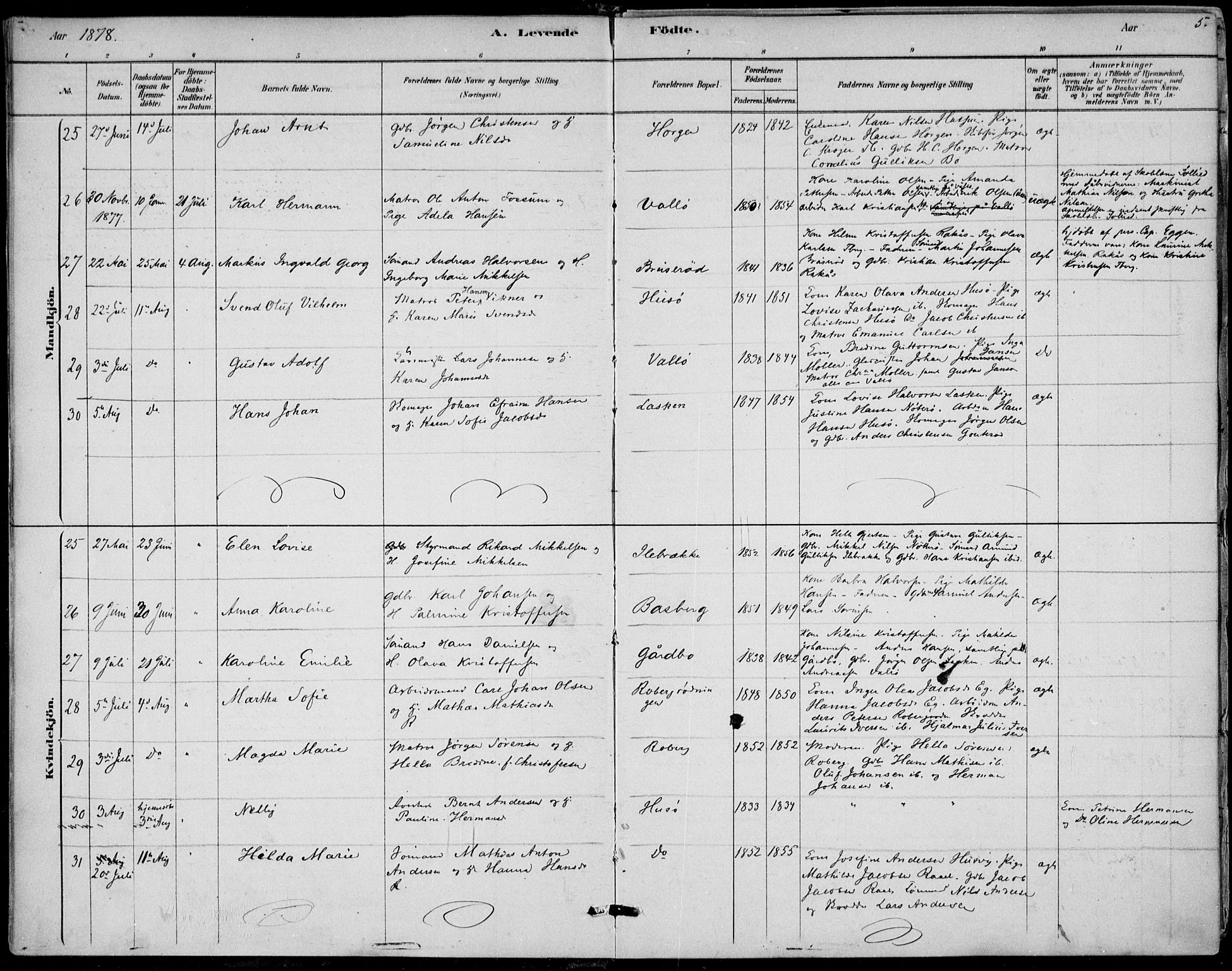 Sem kirkebøker, AV/SAKO-A-5/F/Fb/L0004: Parish register (official) no. II 4, 1878-1891, p. 5