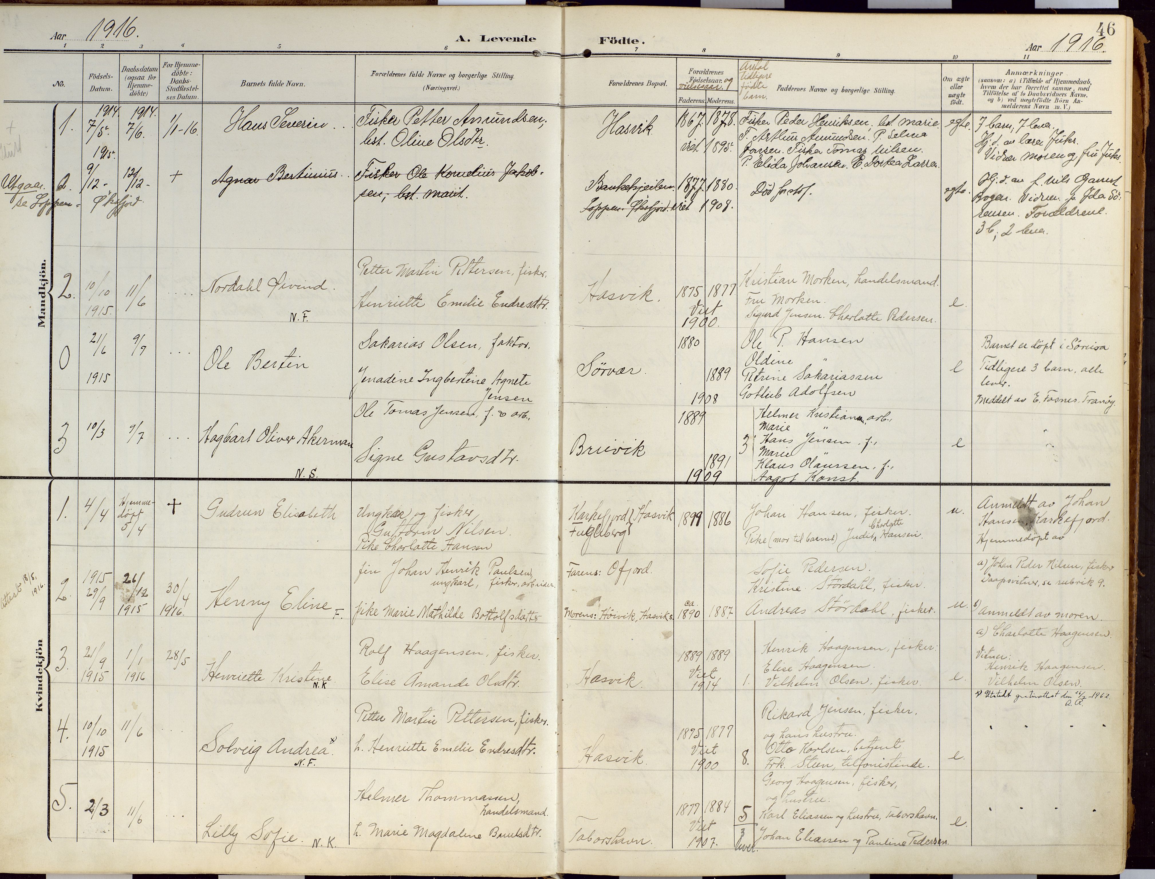 Loppa sokneprestkontor, SATØ/S-1339/H/Ha/L0010kirke: Parish register (official) no. 10, 1907-1922, p. 46