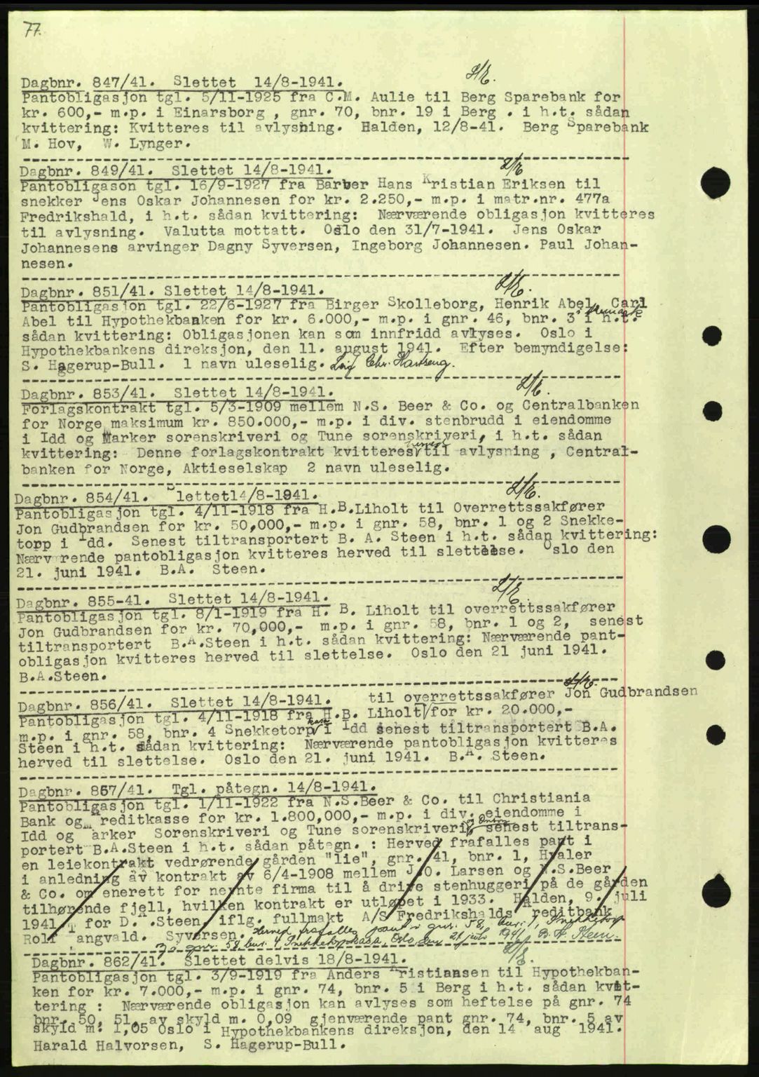 Idd og Marker sorenskriveri, AV/SAO-A-10283/G/Gb/Gbc/L0002: Mortgage book no. B4-9a, 1939-1945, Diary no: : 847/1941