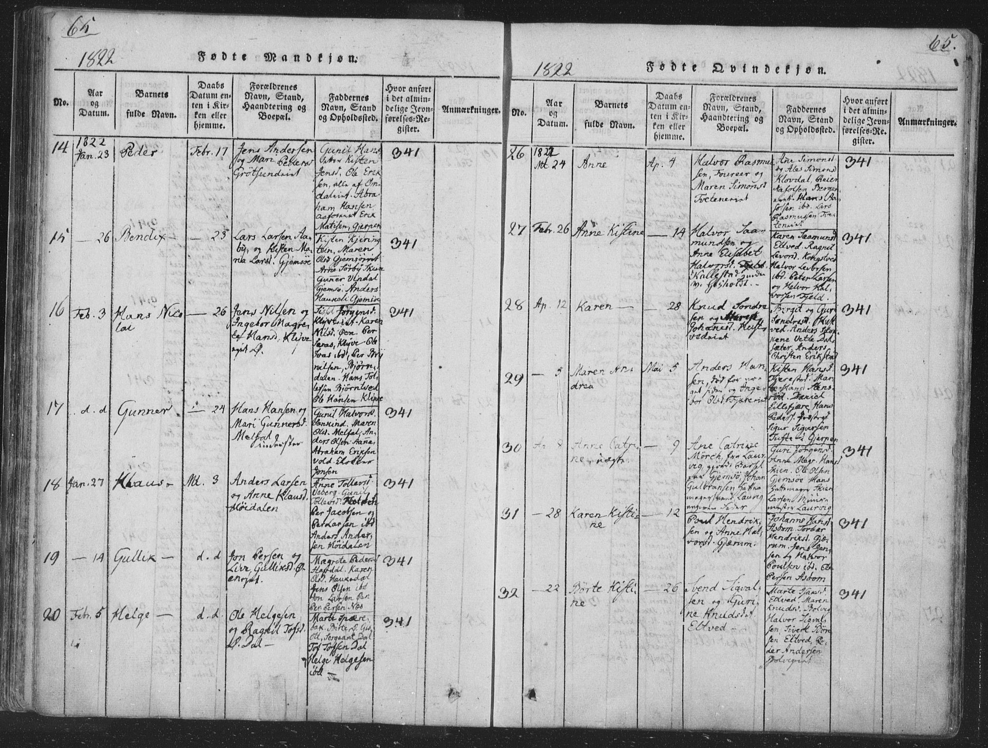 Solum kirkebøker, SAKO/A-306/F/Fa/L0004: Parish register (official) no. I 4, 1814-1833, p. 65