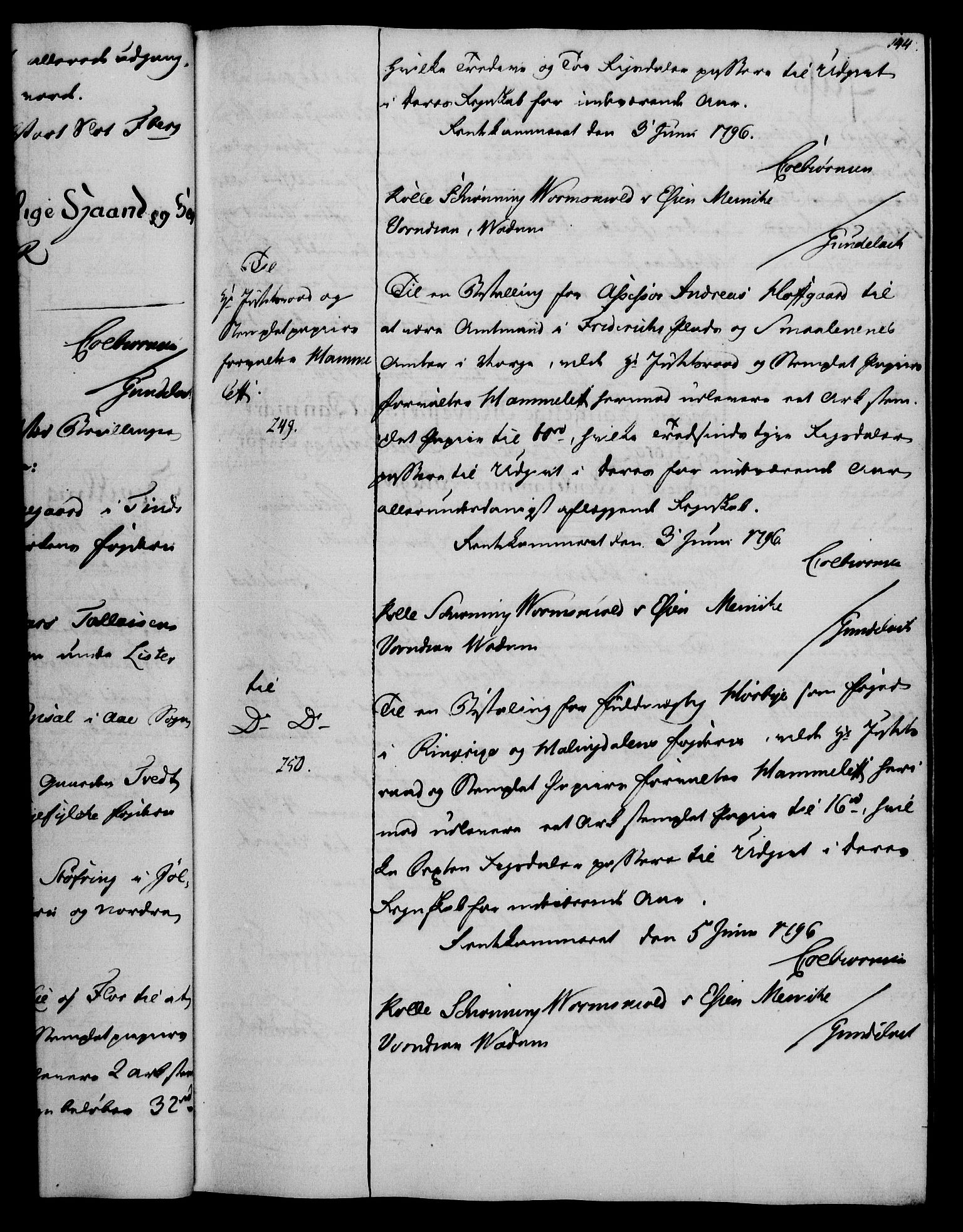 Rentekammeret, Kammerkanselliet, RA/EA-3111/G/Gg/Gga/L0016: Norsk ekspedisjonsprotokoll med register (merket RK 53.16), 1794-1800, p. 144