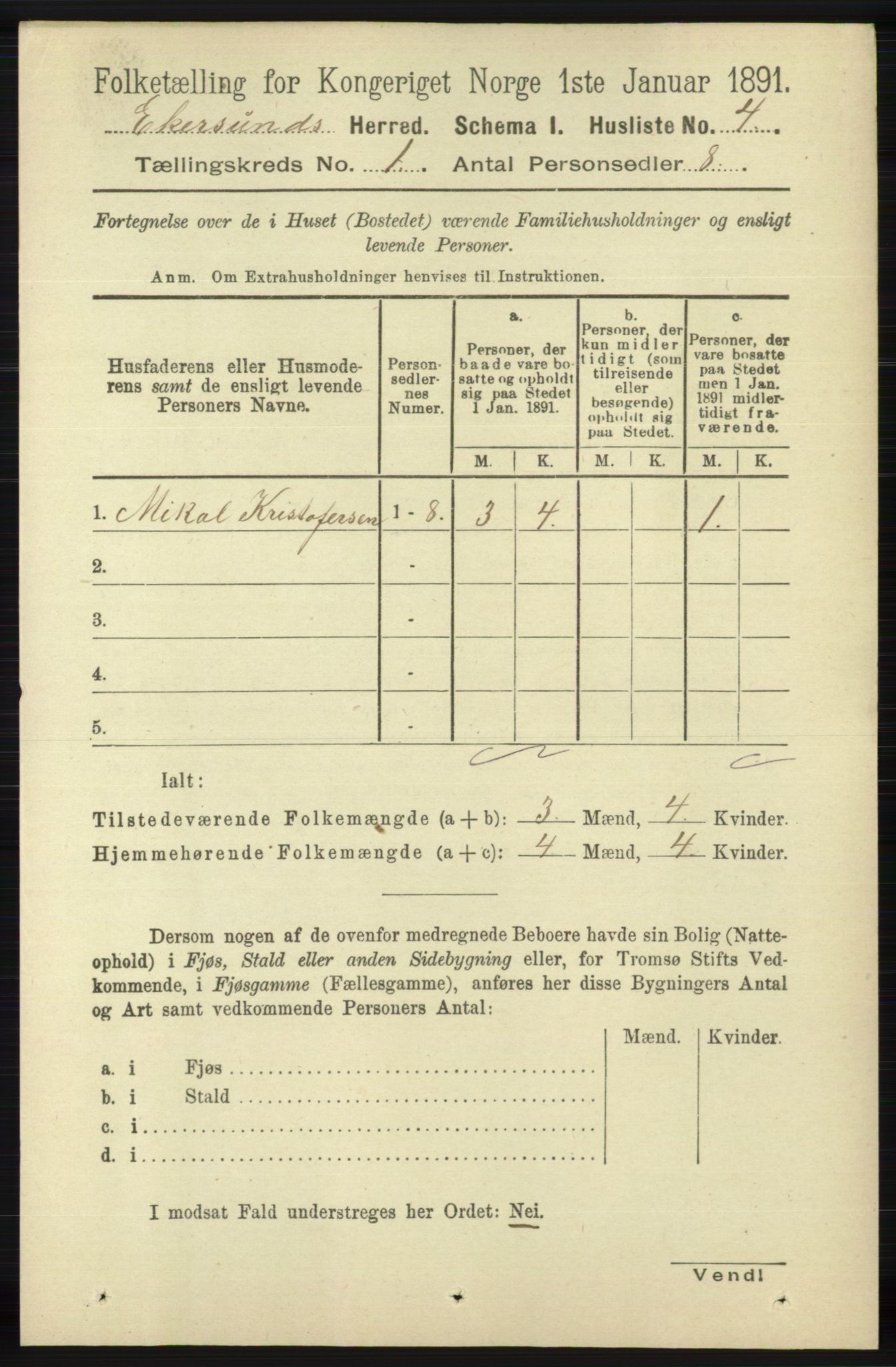 RA, 1891 census for 1116 Eigersund herred, 1891, p. 25