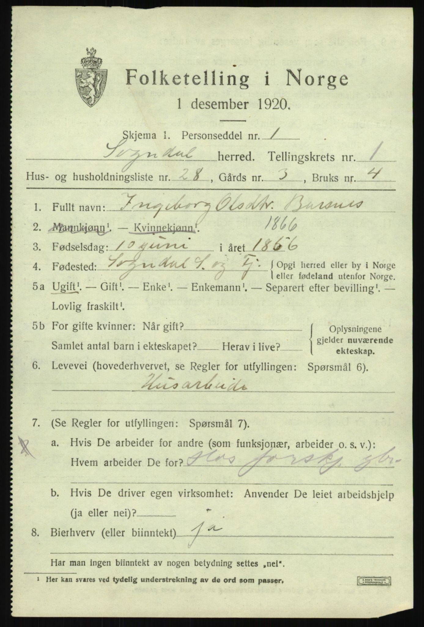 SAB, 1920 census for Sogndal, 1920, p. 1647