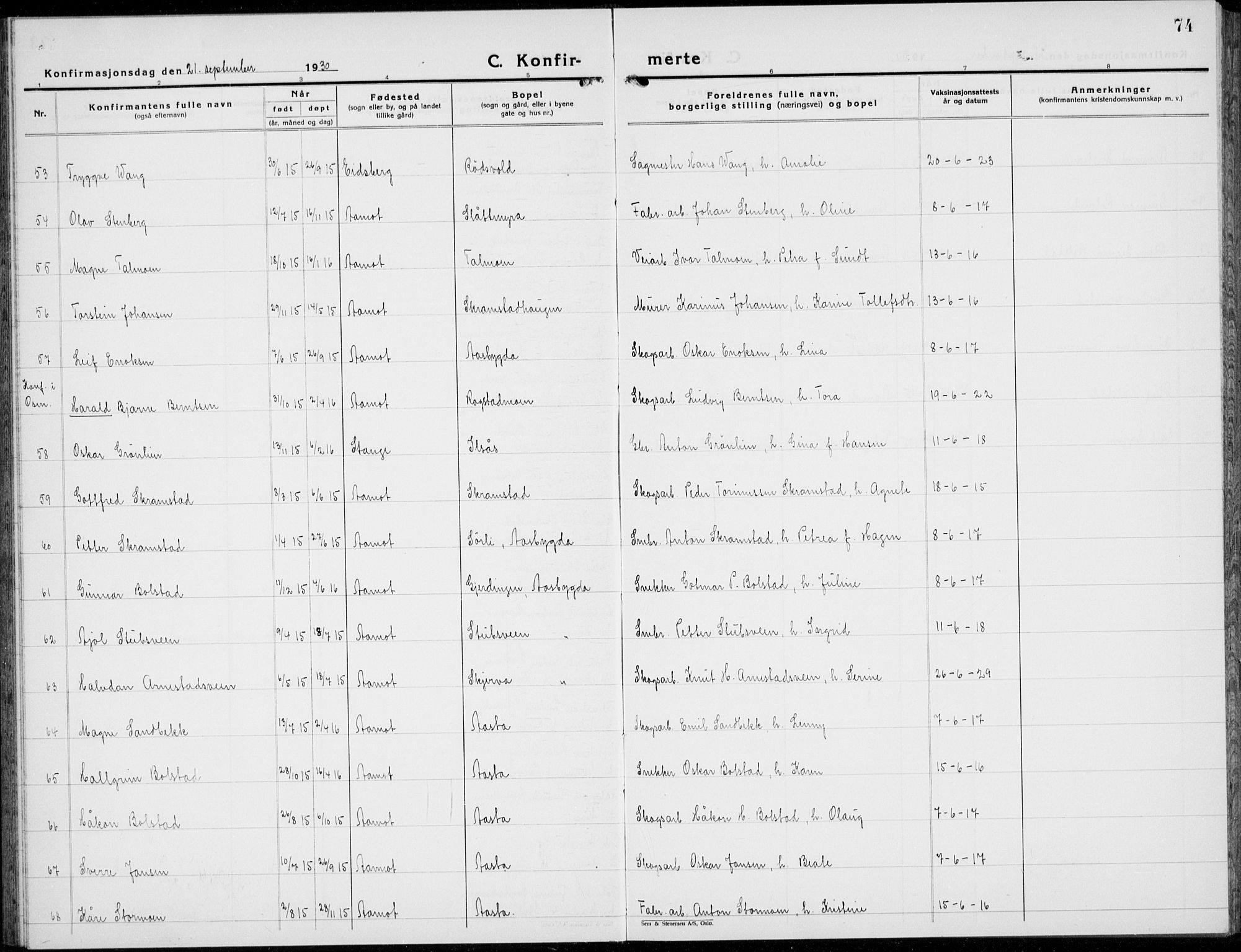 Åmot prestekontor, Hedmark, AV/SAH-PREST-056/H/Ha/Hab/L0006: Parish register (copy) no. 6, 1930-1937, p. 74