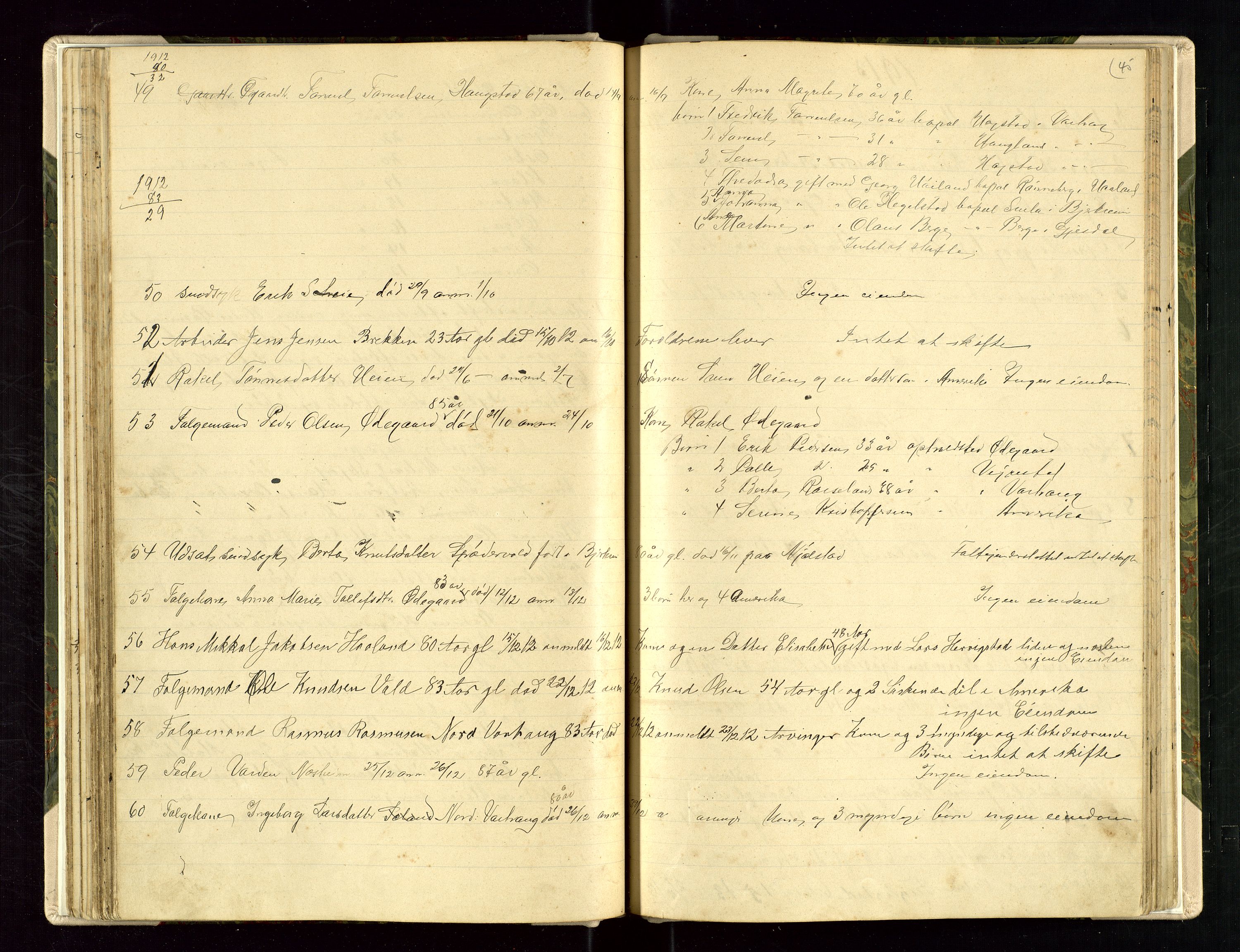 Hå lensmannskontor, AV/SAST-A-100456/Gga/L0002: Dødsfallsprotokoll, 1902-1925, p. 45