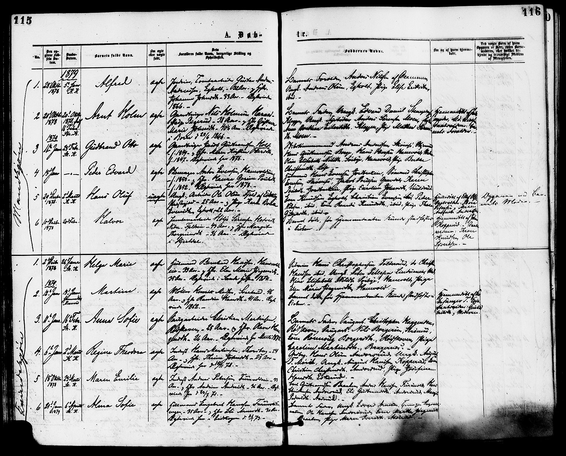 Skoger kirkebøker, AV/SAKO-A-59/F/Fa/L0005: Parish register (official) no. I 5, 1873-1884, p. 115-116