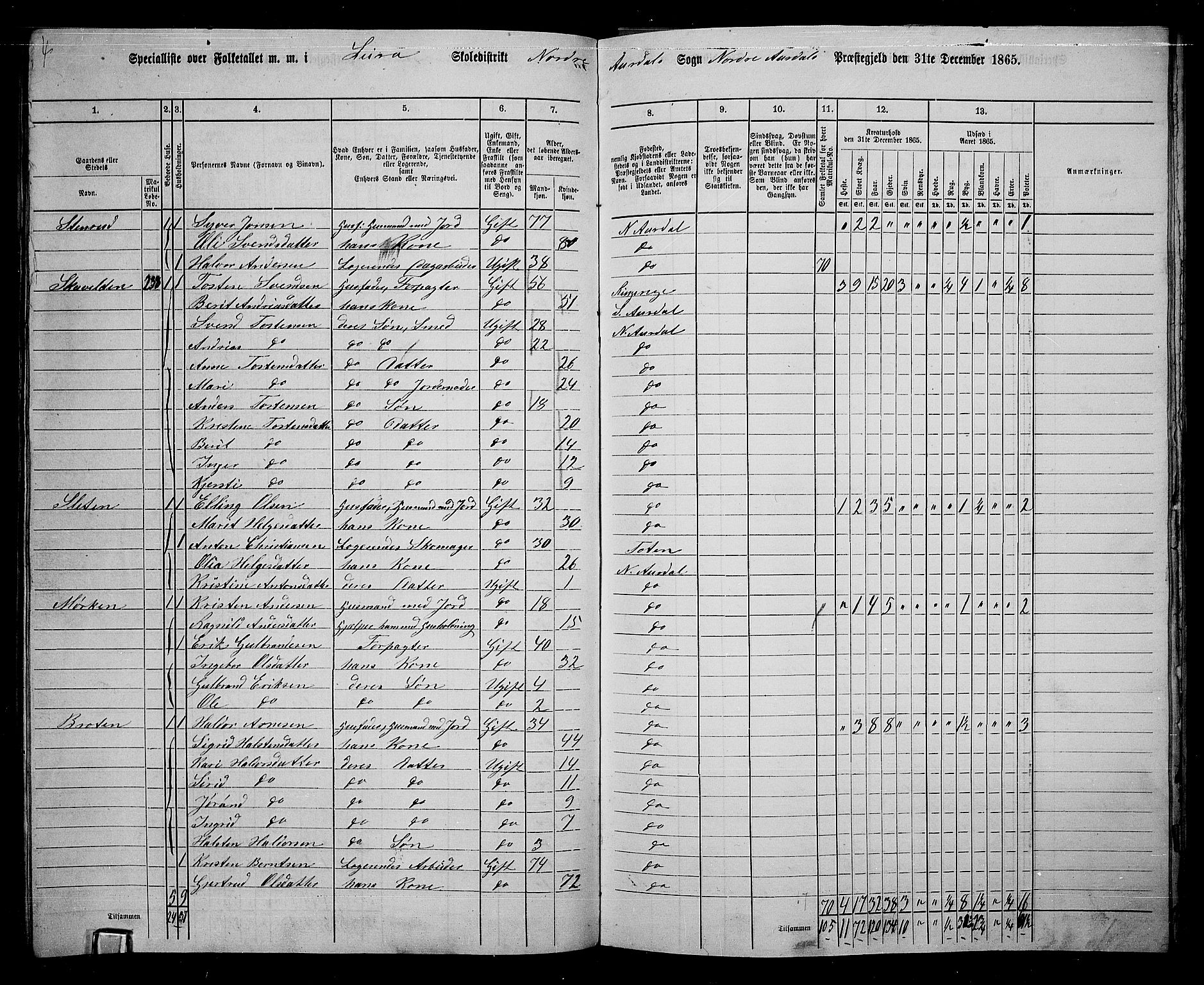 RA, 1865 census for Nord-Aurdal, 1865, p. 159