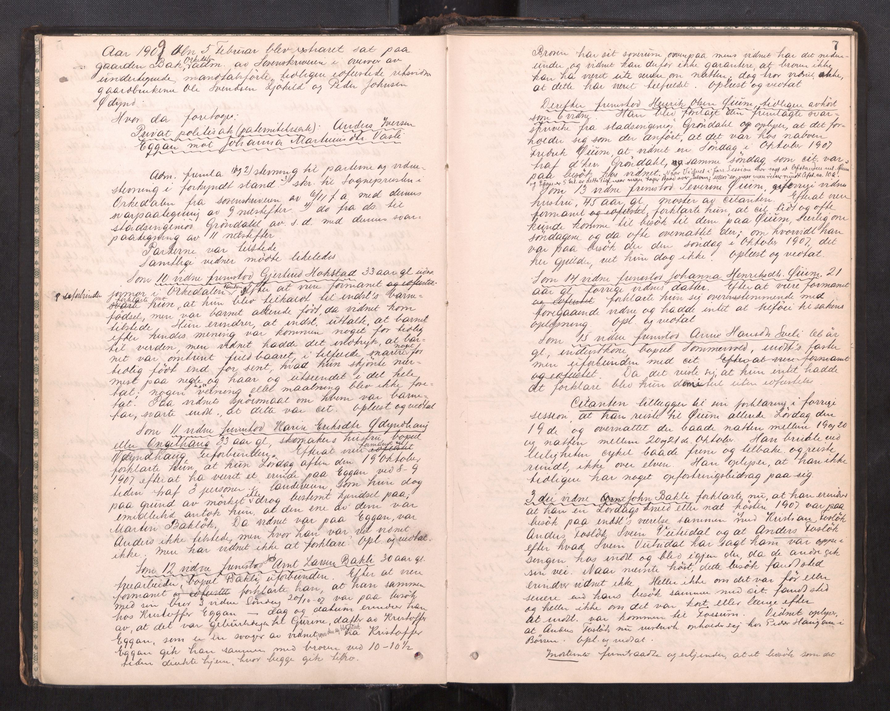 Orkdal sorenskriveri, AV/SAT-A-4169/1/1/1B/L0026: Ekstrarettsprotokoll, 1908-1911, p. 7