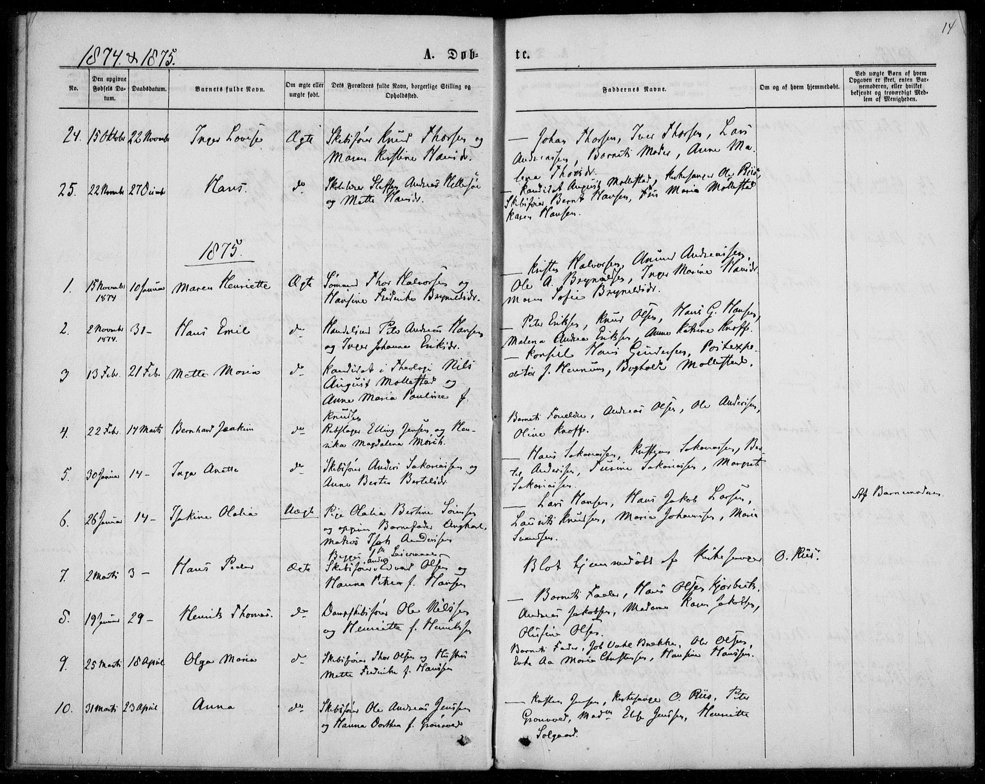Langesund kirkebøker, SAKO/A-280/F/Fa/L0001: Parish register (official) no. 1, 1870-1877, p. 14