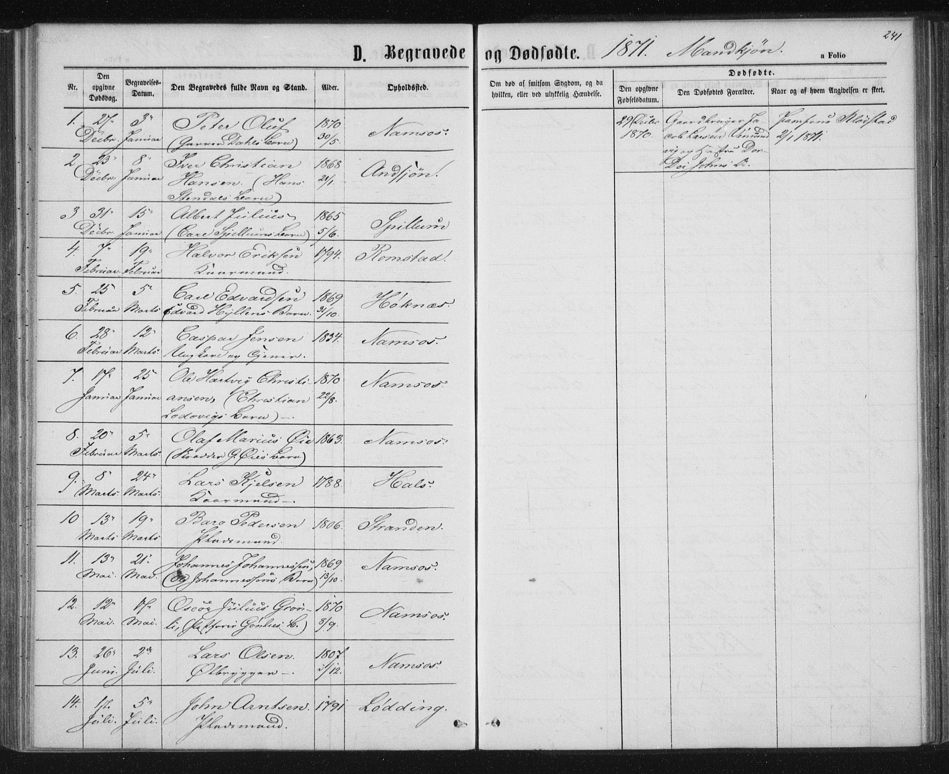 Ministerialprotokoller, klokkerbøker og fødselsregistre - Nord-Trøndelag, AV/SAT-A-1458/768/L0570: Parish register (official) no. 768A05, 1865-1874, p. 241