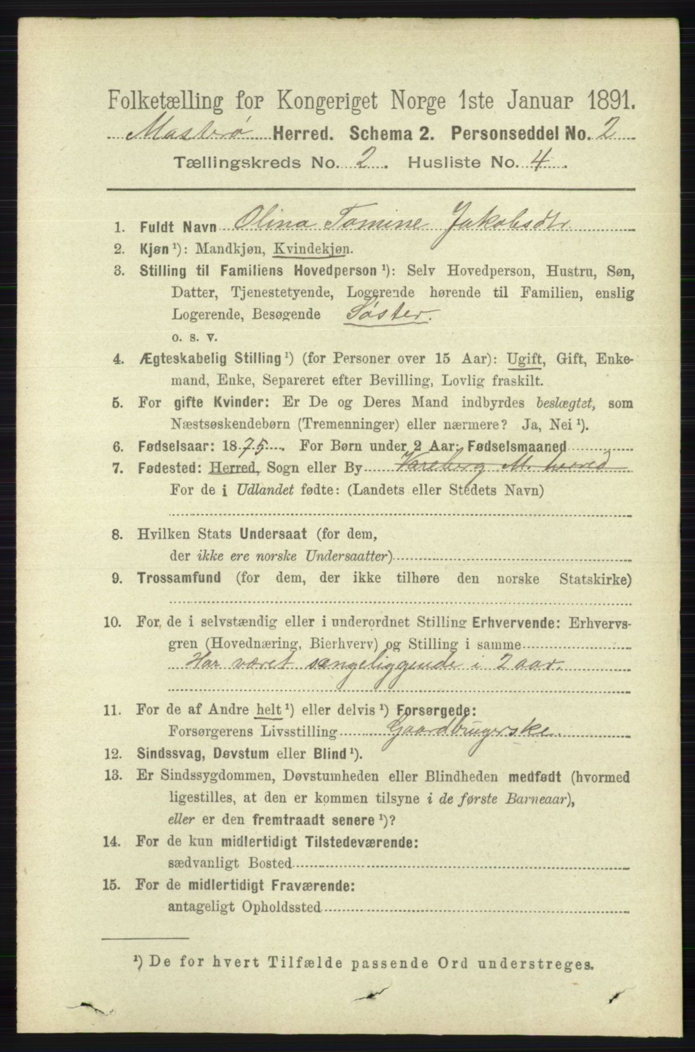 RA, 1891 census for 1143 Mosterøy, 1891, p. 642