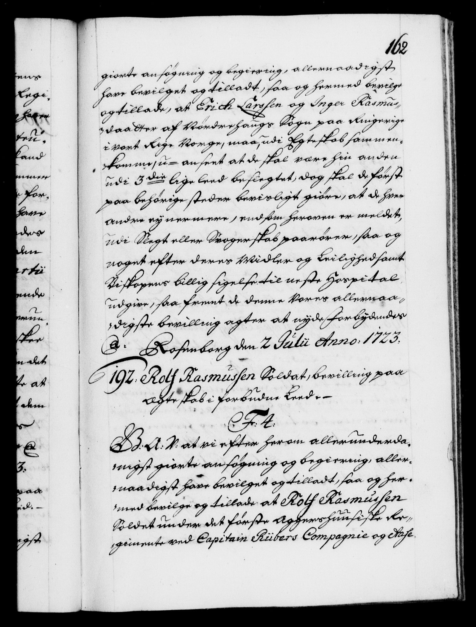 Danske Kanselli 1572-1799, AV/RA-EA-3023/F/Fc/Fca/Fcaa/L0024: Norske registre, 1723-1725, p. 162a