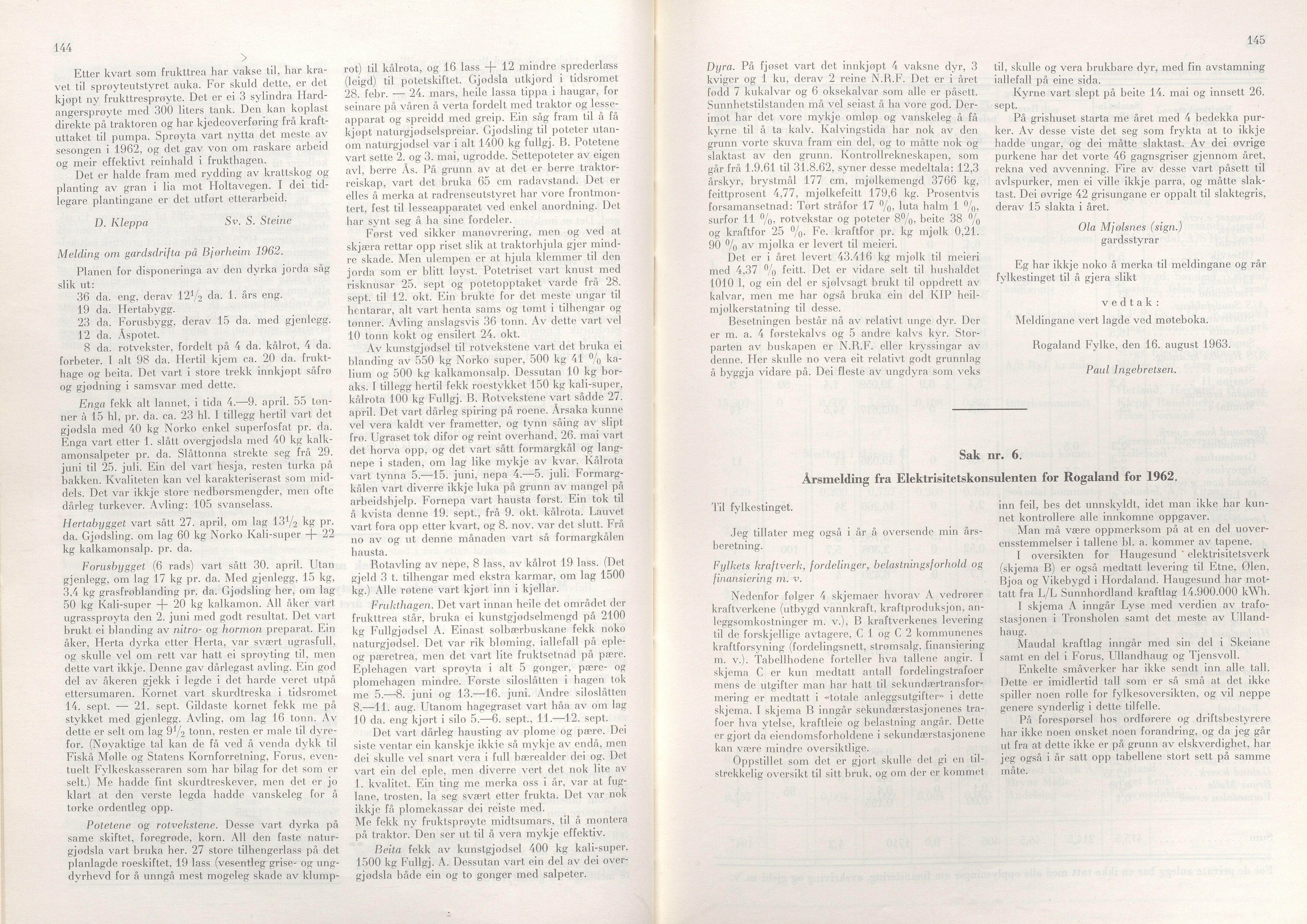 Rogaland fylkeskommune - Fylkesrådmannen , IKAR/A-900/A/Aa/Aaa/L0083: Møtebok , 1963, p. 144-145