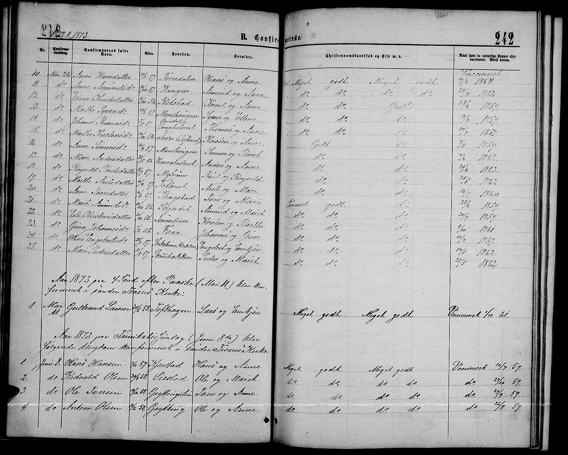 Sør-Fron prestekontor, SAH/PREST-010/H/Ha/Hab/L0002: Parish register (copy) no. 2, 1864-1883, p. 242