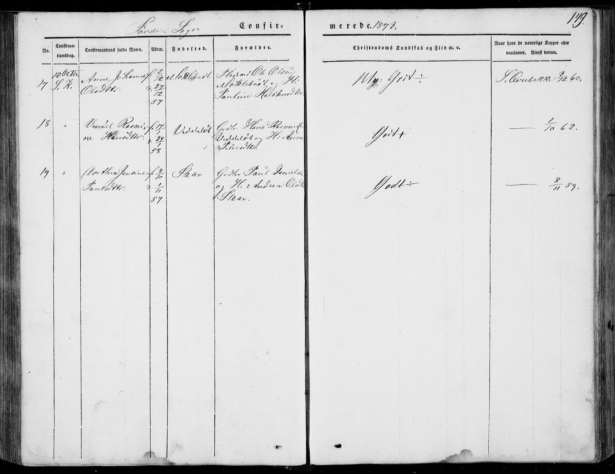 Ministerialprotokoller, klokkerbøker og fødselsregistre - Møre og Romsdal, SAT/A-1454/502/L0023: Parish register (official) no. 502A01, 1844-1873, p. 149
