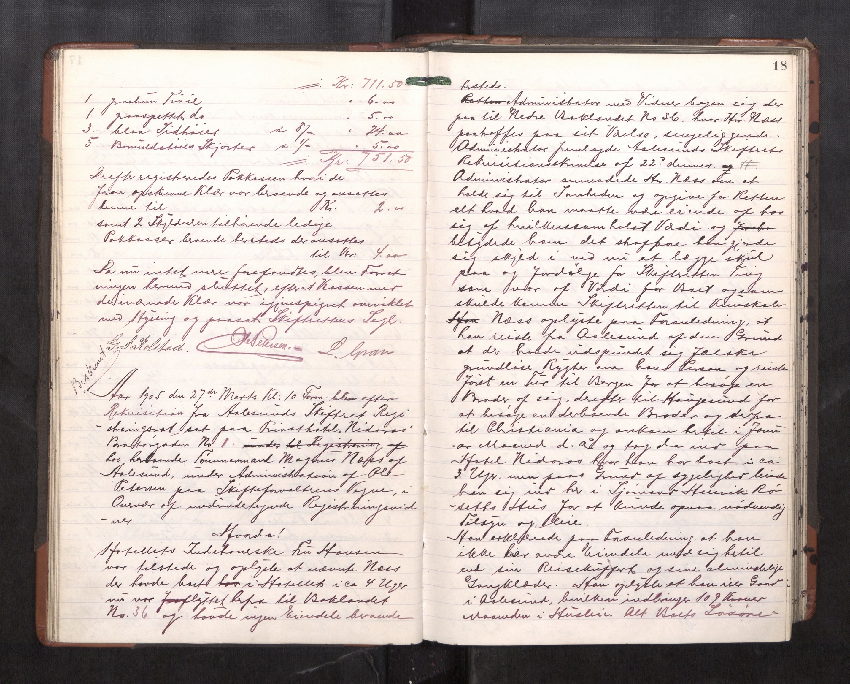 Trondheim byfogd, AV/SAT-A-0003/1/3/3C/L0023: Skifteregistreringsprotokoll - 11/2-15/5. (u/ register), 1905-1907, p. 18