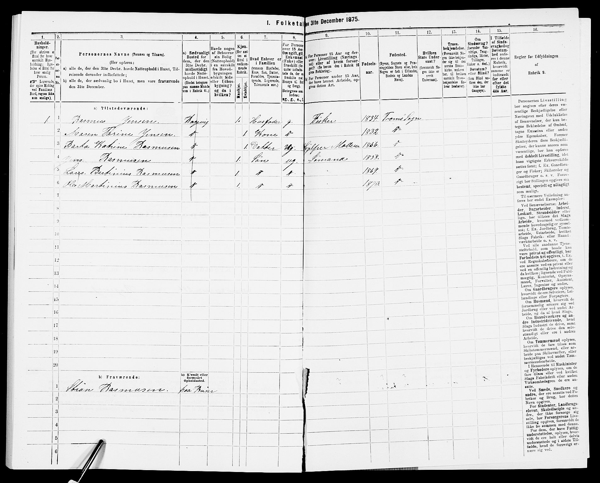 SAK, 1875 census for 0918P Austre Moland, 1875, p. 2257